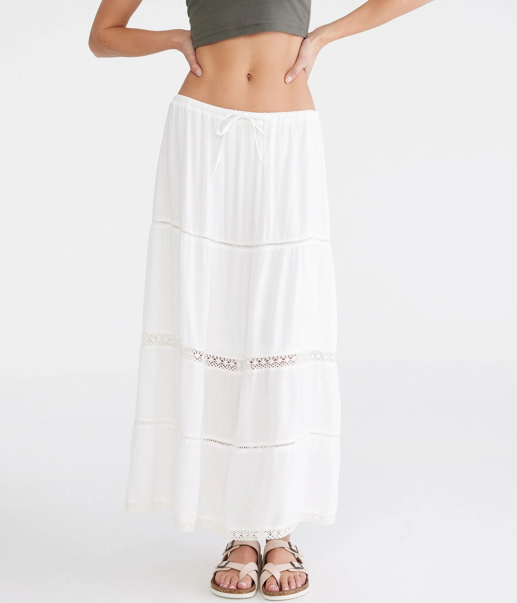 Aeropostale Crinkle Lace-Trim Maxi Skirt