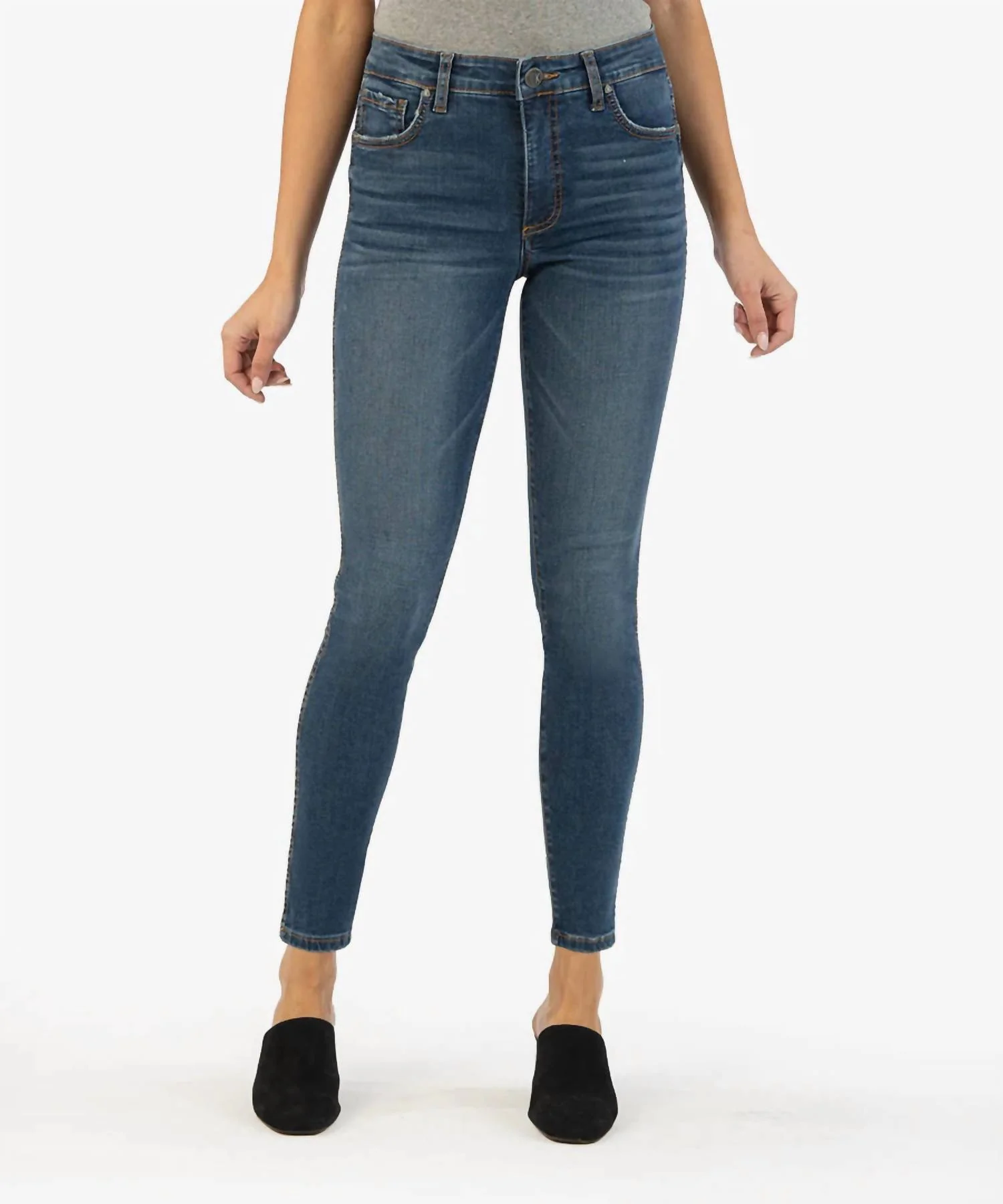 Connie High Rise Fab Ab Ankle Skinny In Faded Dark Wash