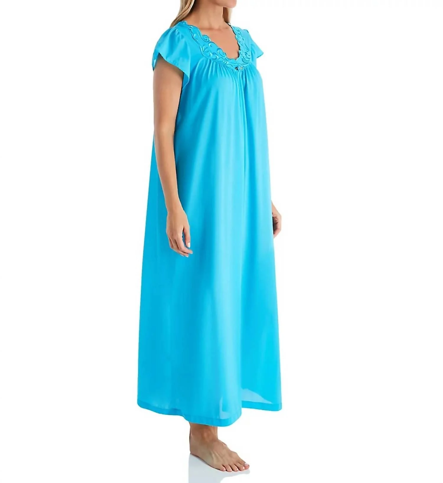 Rosebud Long Cap Sleeve Nightgown In Turquoise