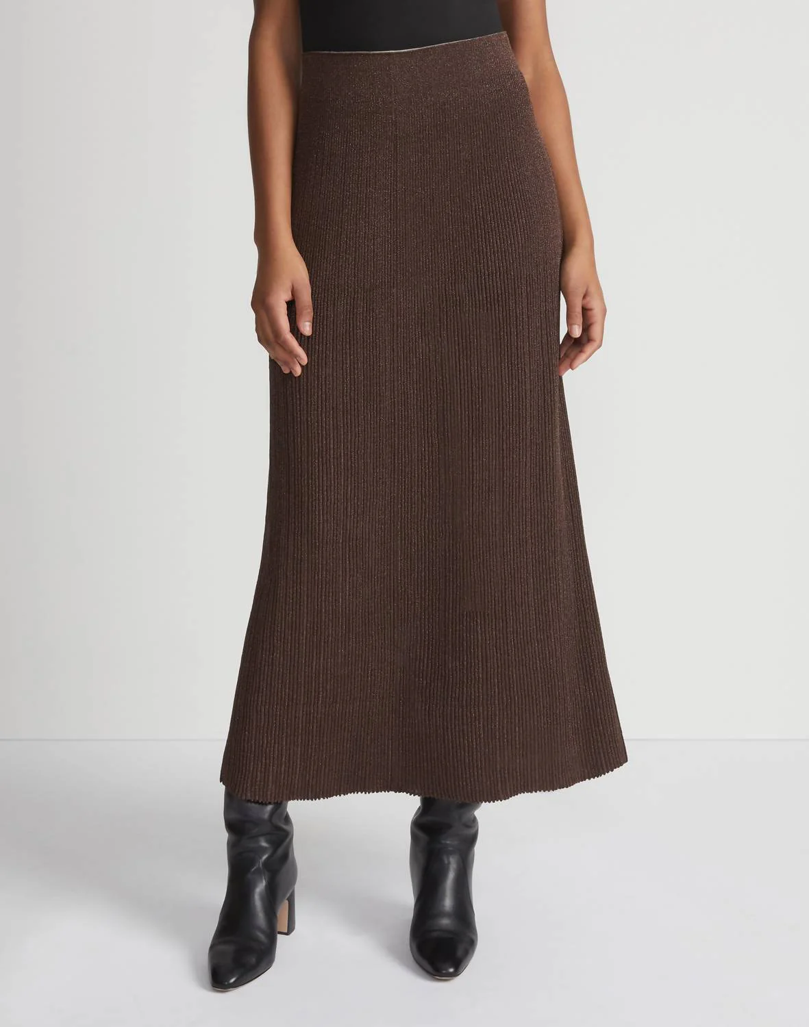 Ribbed Pull On Skirt In Wood Metallic