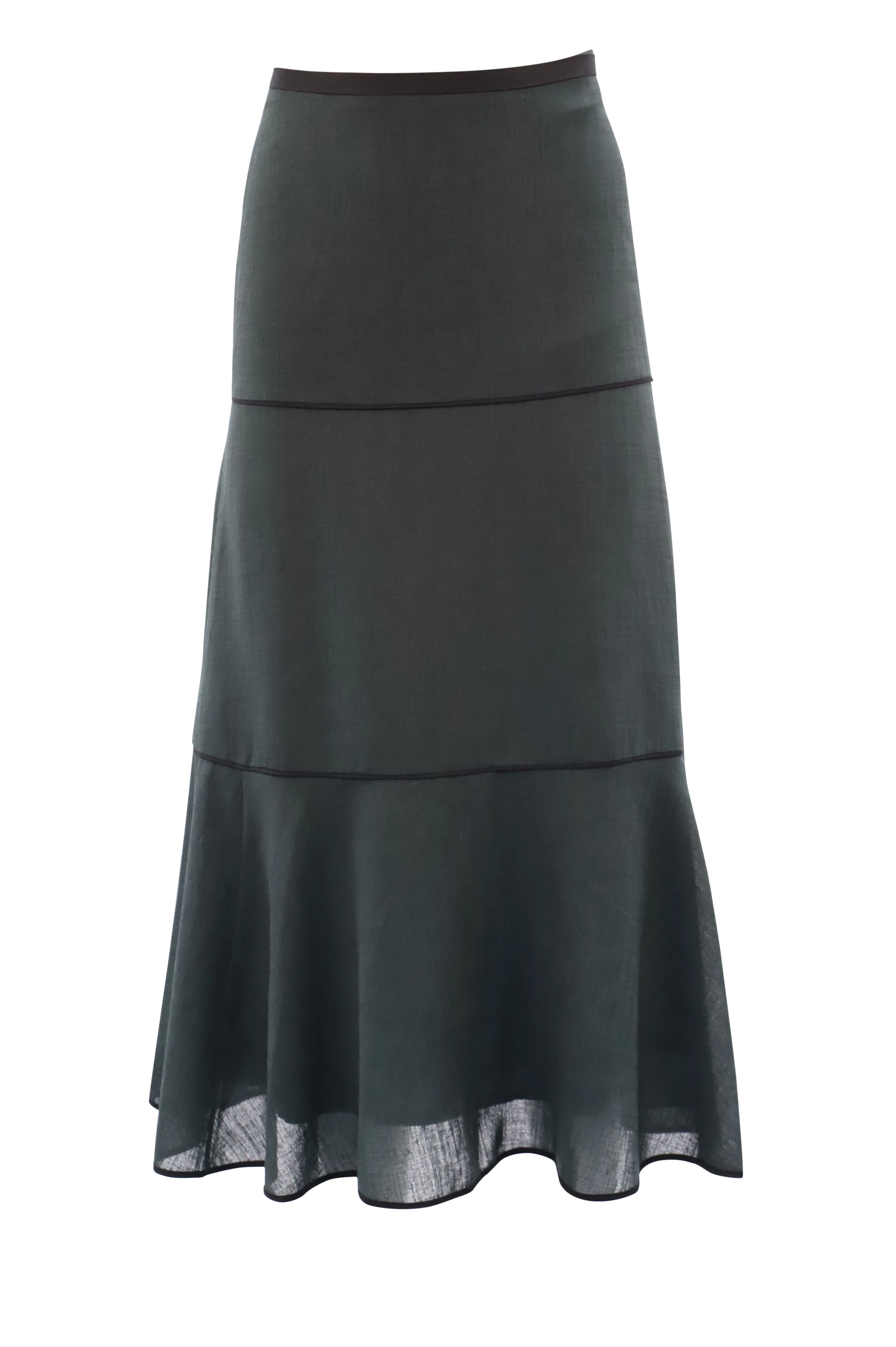 Cefinn Tiered Maxi Skirt in Green Triacetate