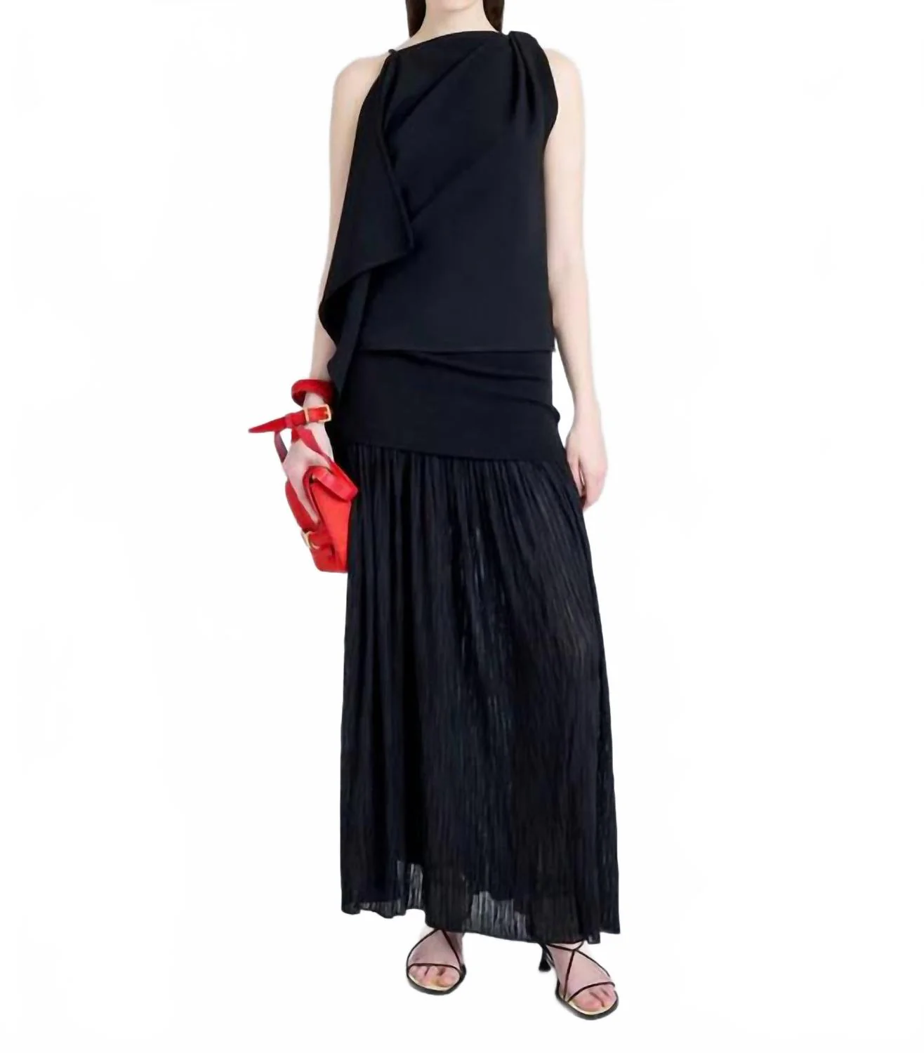 Paige Pleated Crepe Chiffon Skirt In Black