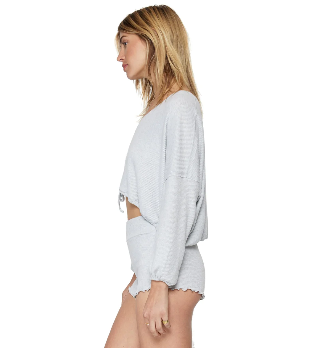 Spiritual Gangster Long Sleeve Drawstring V Neck Top