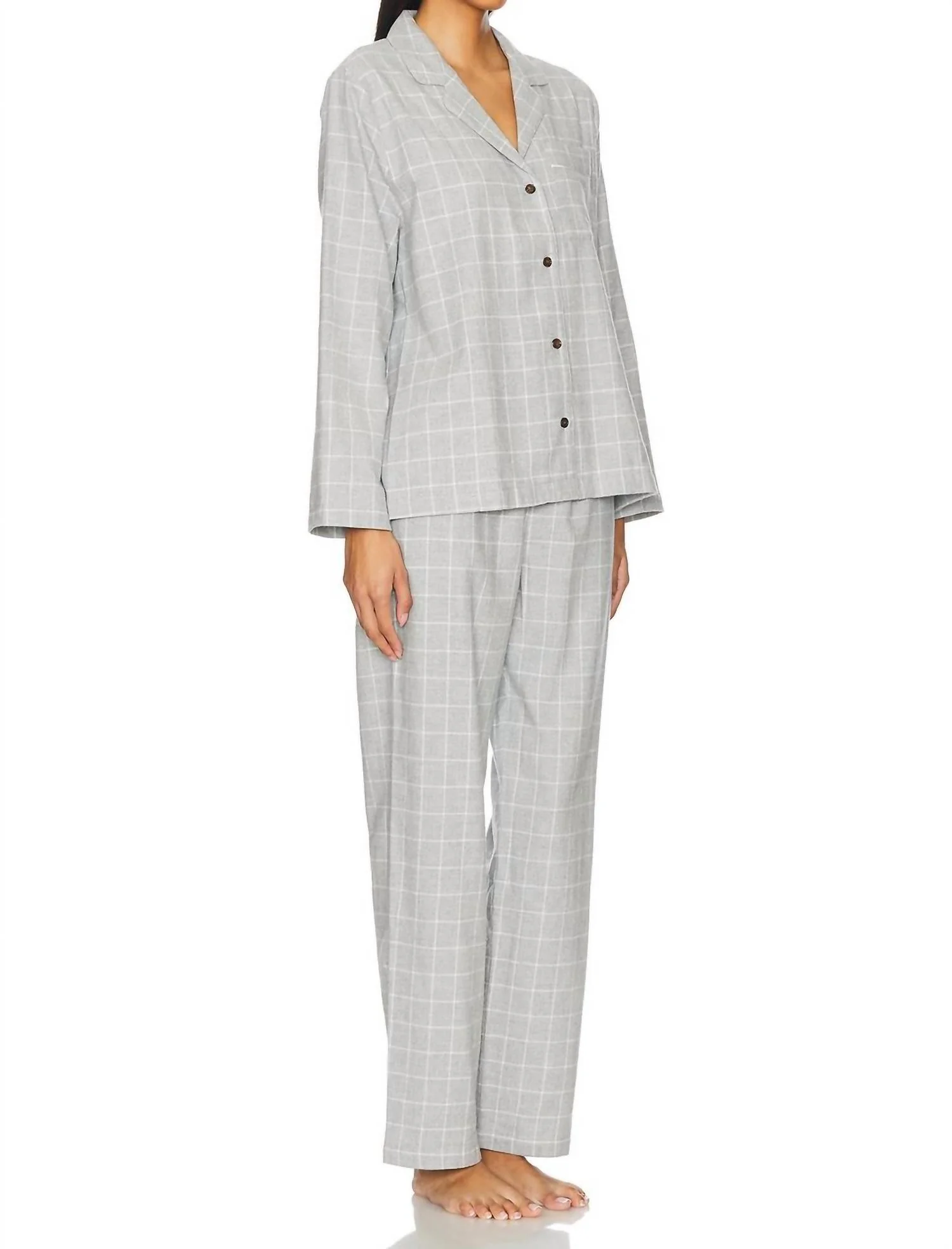 Flannel Long Pj Set In Winter Check Heather Grey