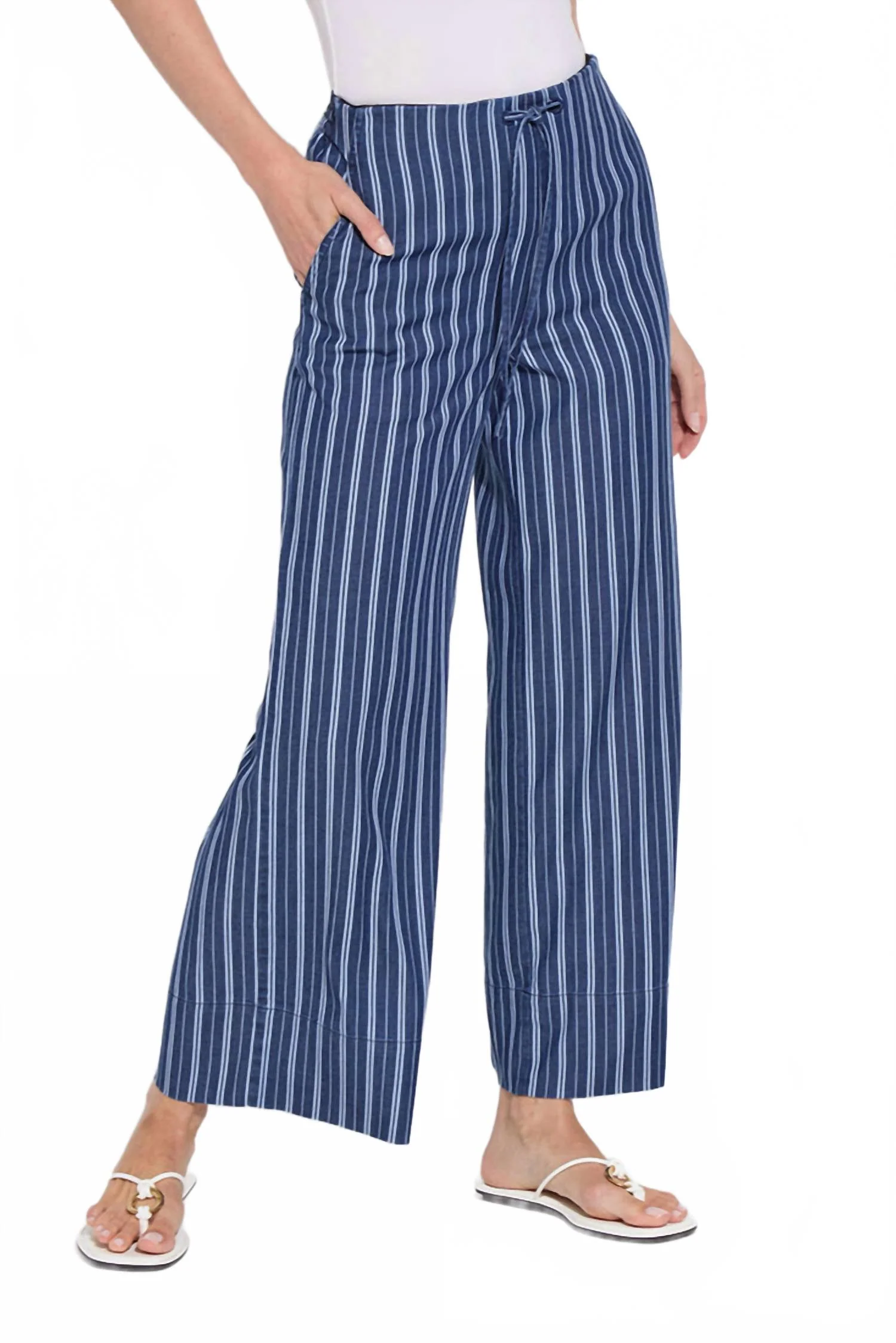 Women's Serefina Wide Leg Trouser In Vacay Chambray Stripe