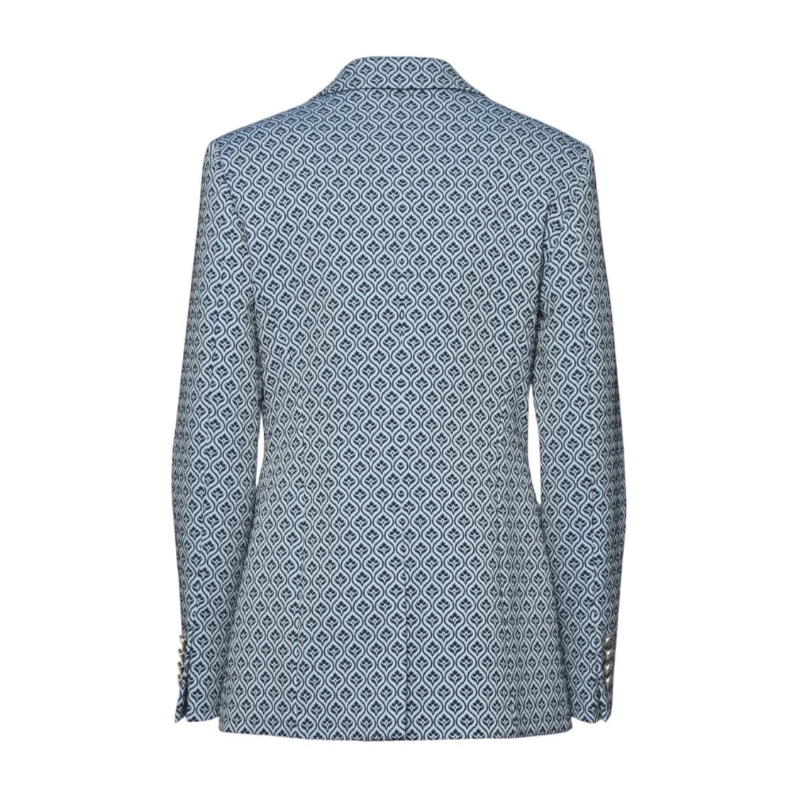 Single-Breasted Blue Jacquard Jacket With Medallion Motif