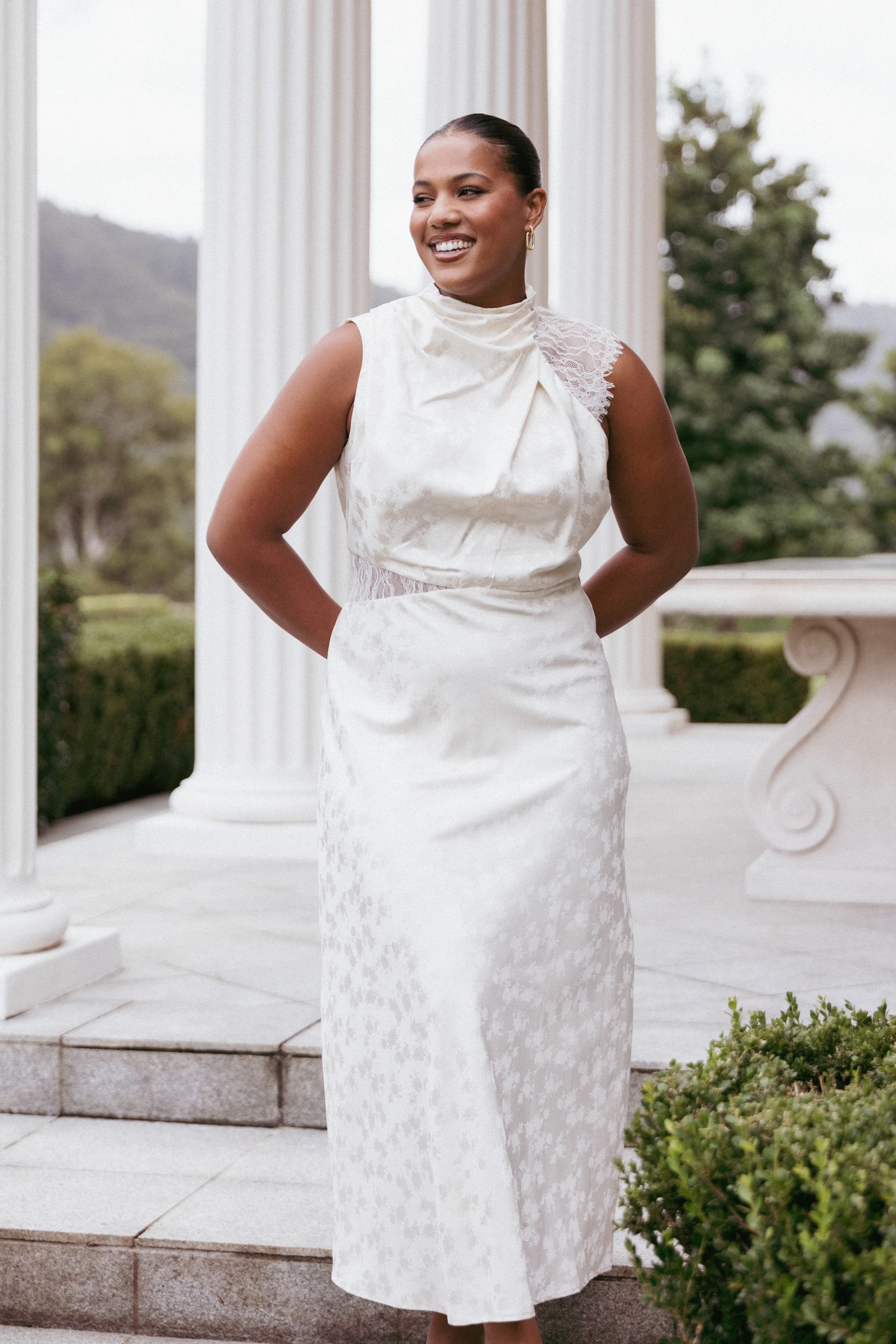 Anabelle Halter Neck Lace Maxi Dress - White