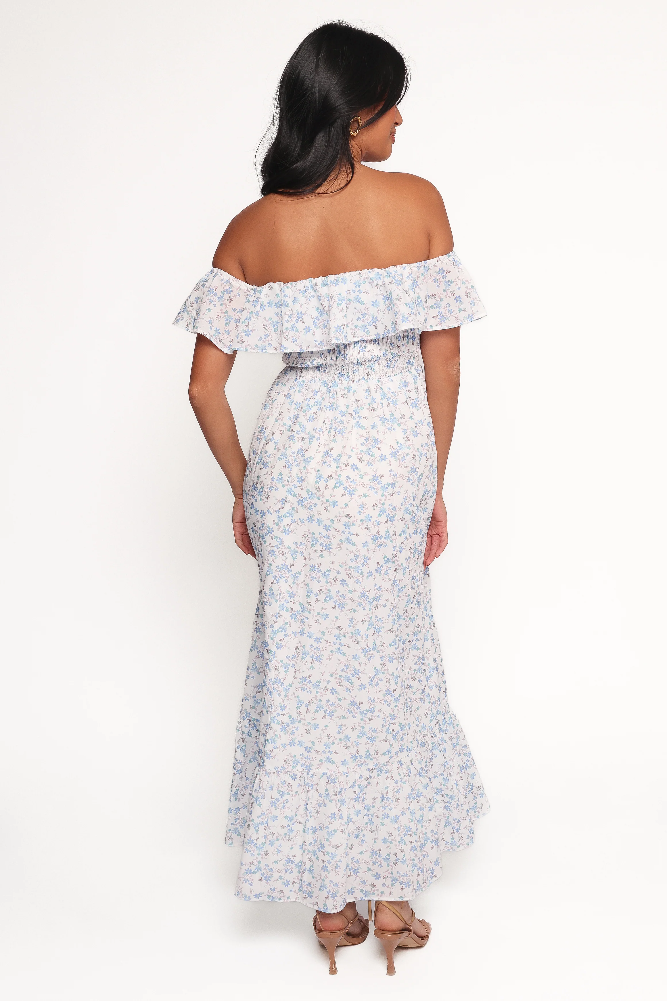 Priscilla Strapless Midi Dress - Blue Floral