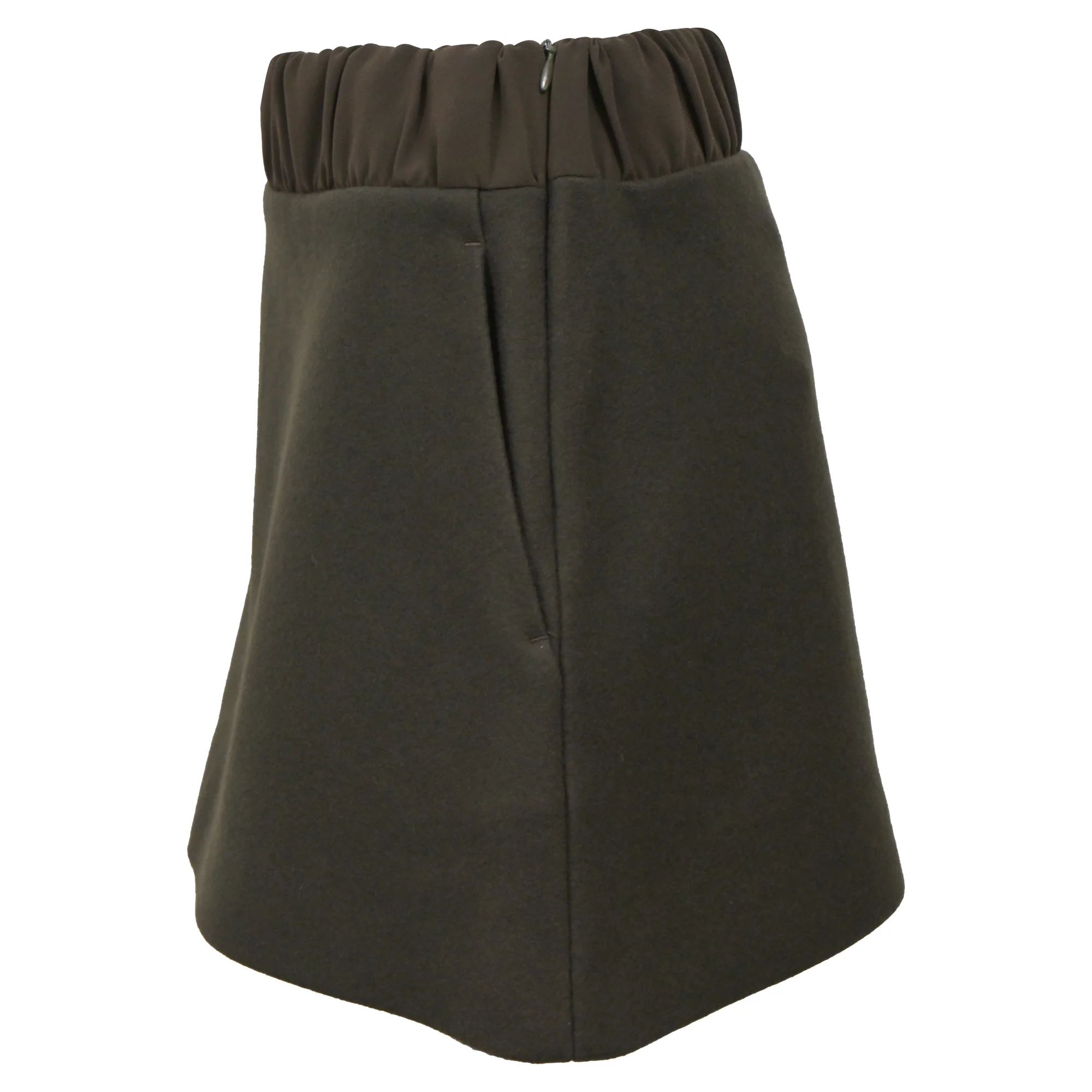 Neil Barrett Mini Gartered Waist A-line Skirt in Olive Wool