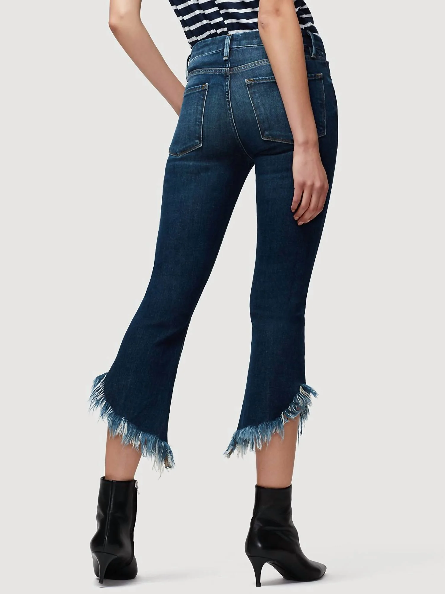 Le Crop Mini Boot Shredded Raw Jean In Bayberry