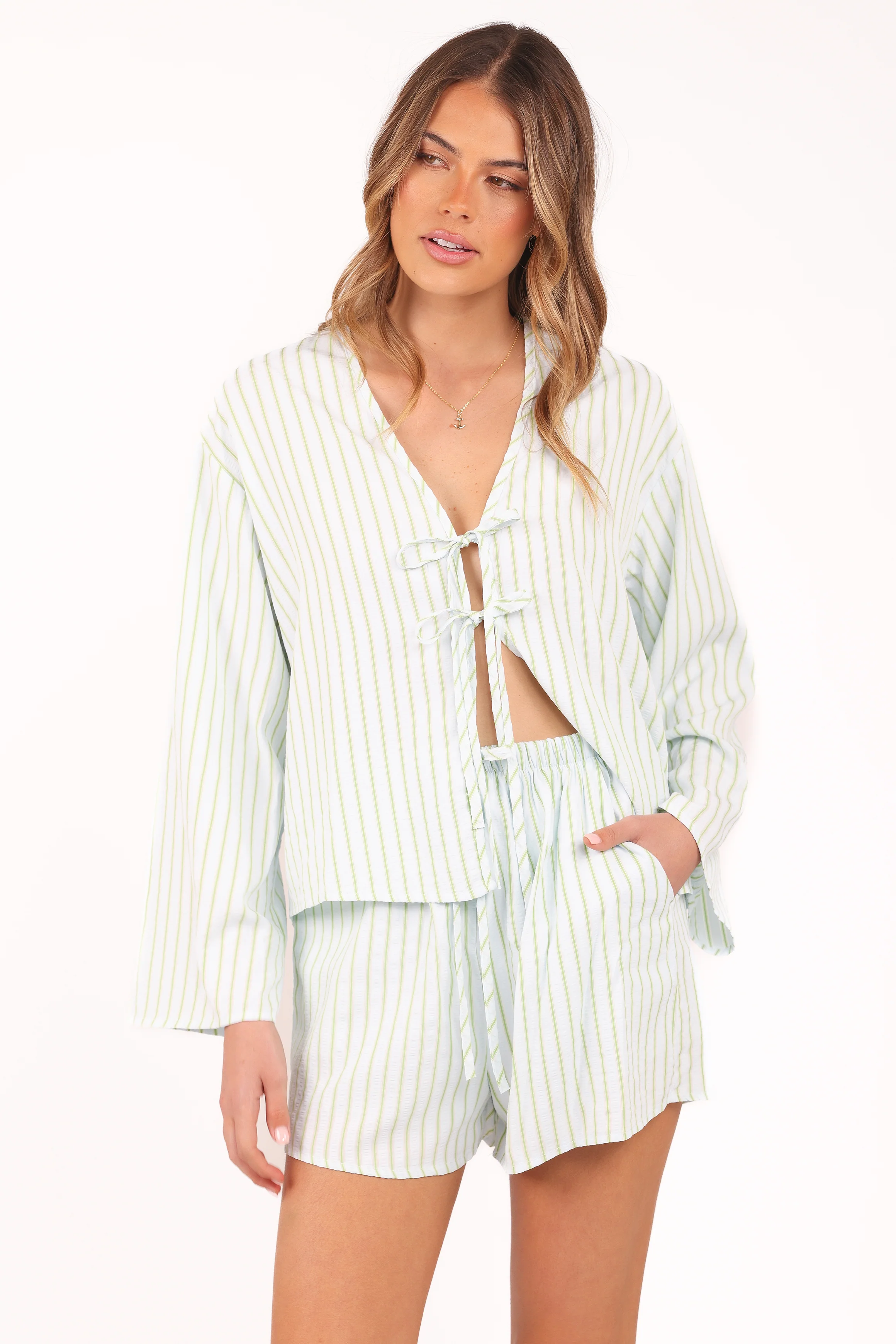 Flynn Short Set - Green Blue Stripe