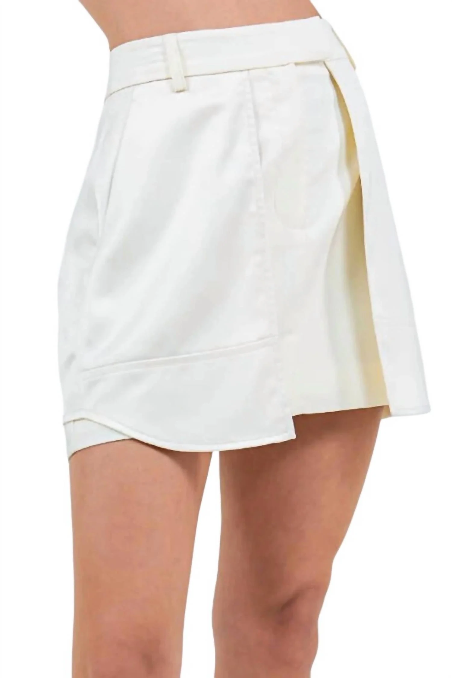 Marisol Overlay Satin Pocket Skirt In Ivory