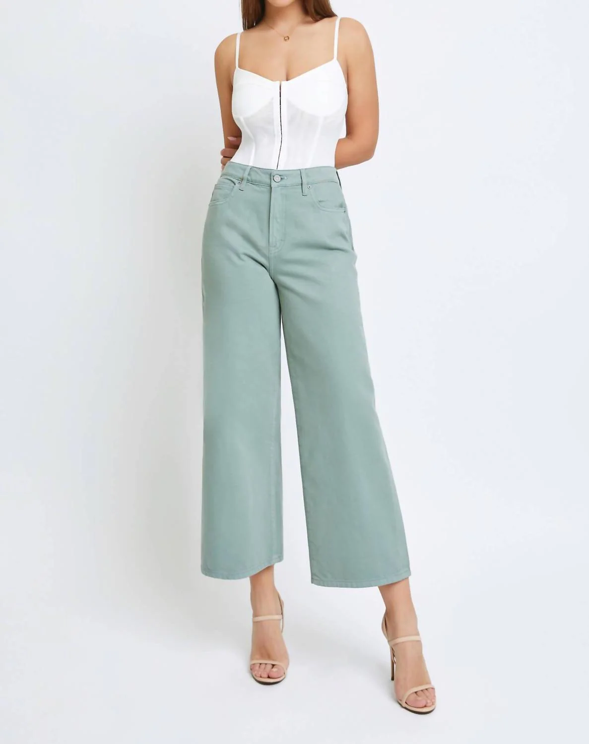 Nori High Rise Crop Wide Leg Pants In Sage Wash