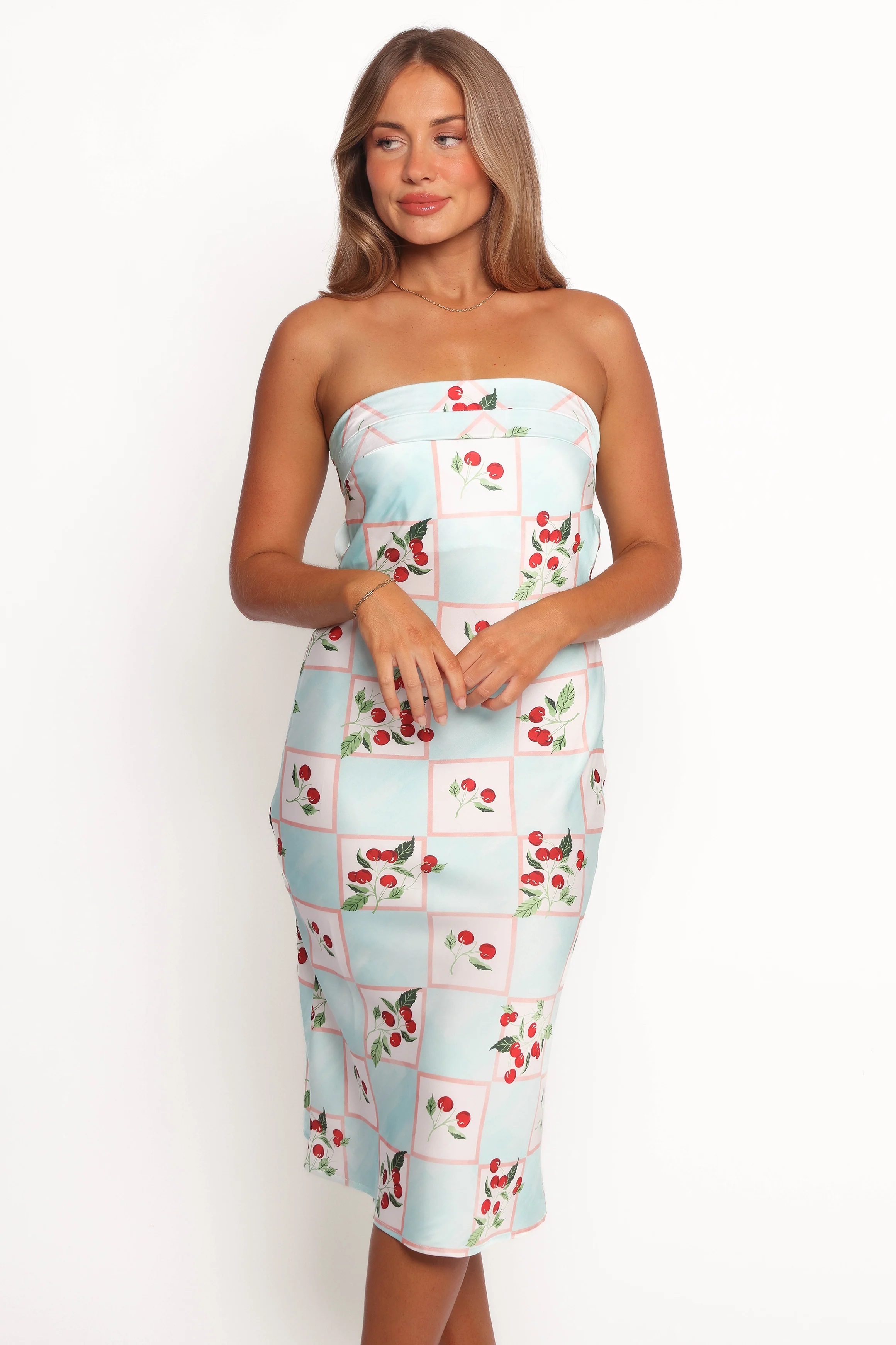 Benton Strapless Midi Dress - Cherry Print