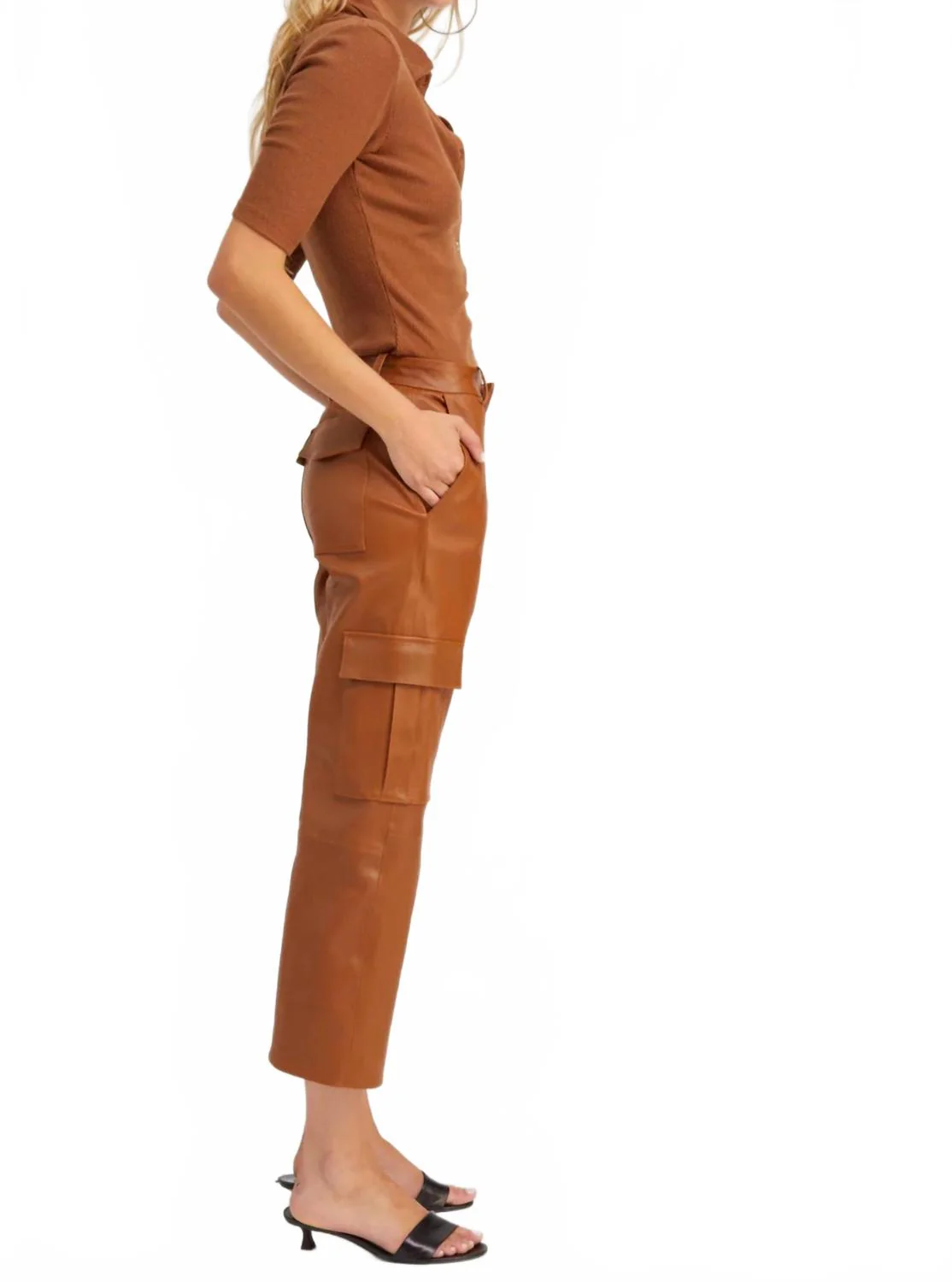 Cropped Baggy Lowrise Cargo Pants In Chestnut