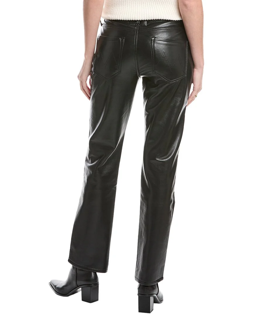 MOTHER The Smarty Pants Skimp Leather Black Straight Leg Jean
