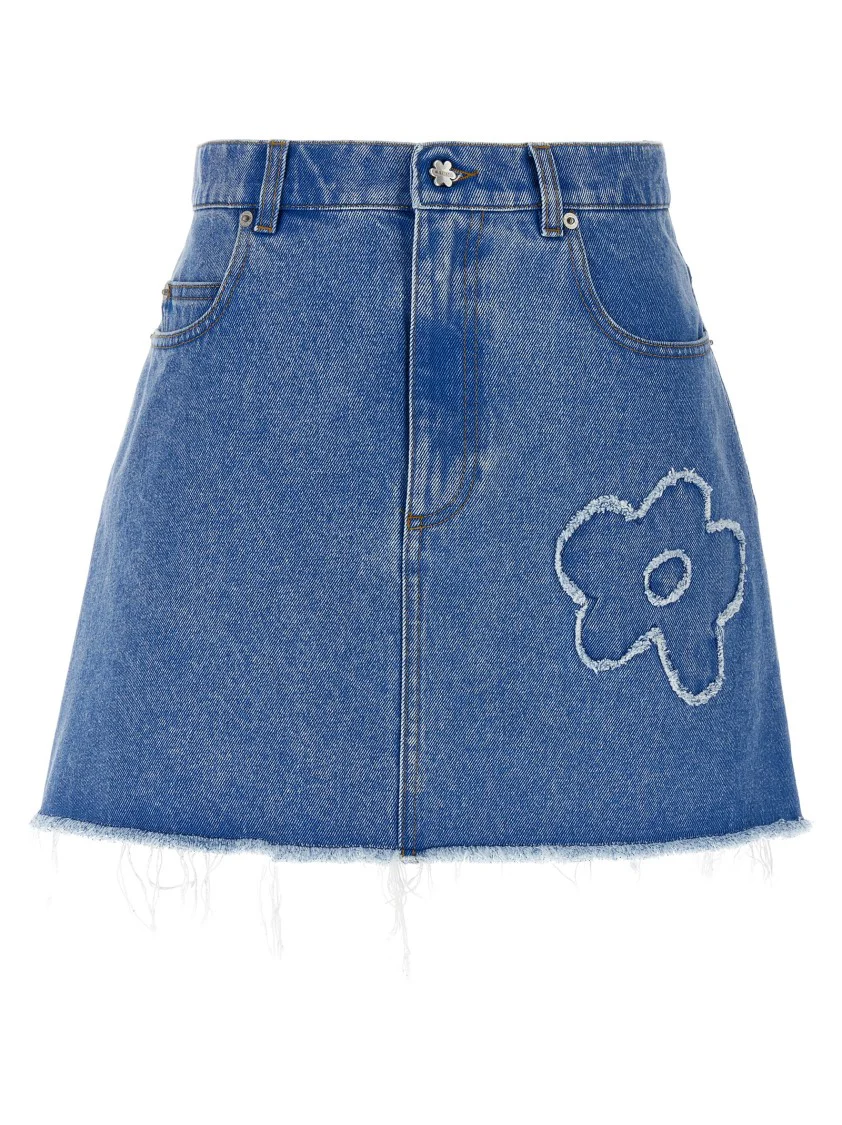 Denim Mini Skirt With Floral Patch Detail
