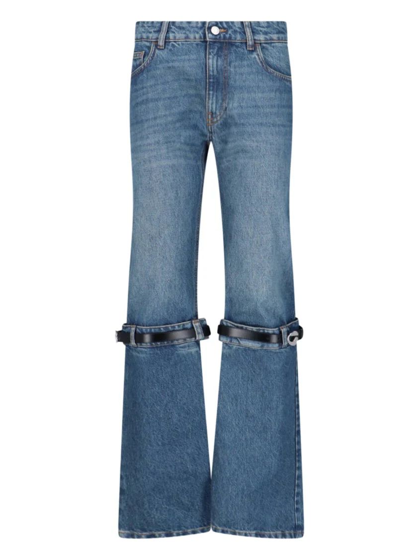 Straight Jeans With Knee Straps – Blue