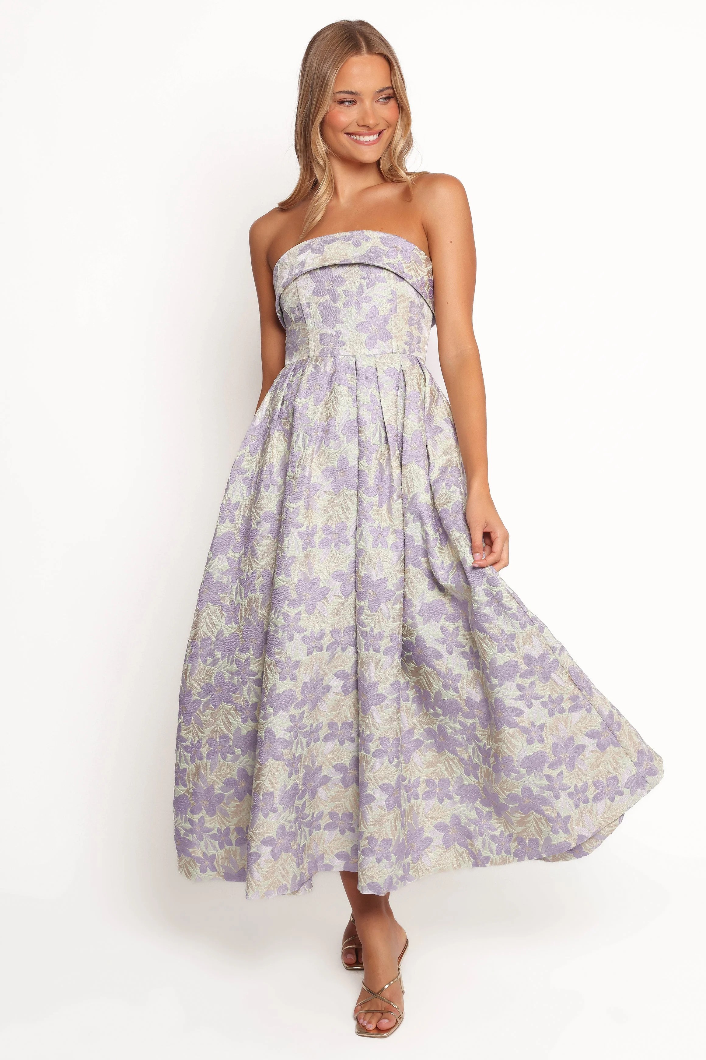 Rhea Strapless Midi Dress - Sage Floral