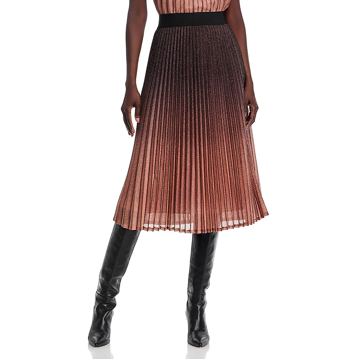 Womens Ombre Metallic Midi Skirt