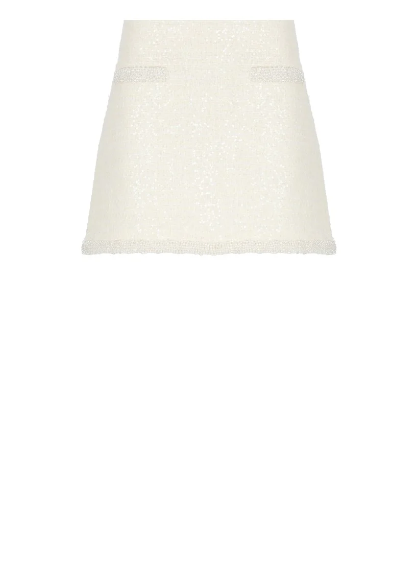 Ivory Boucle Pearl Skirt