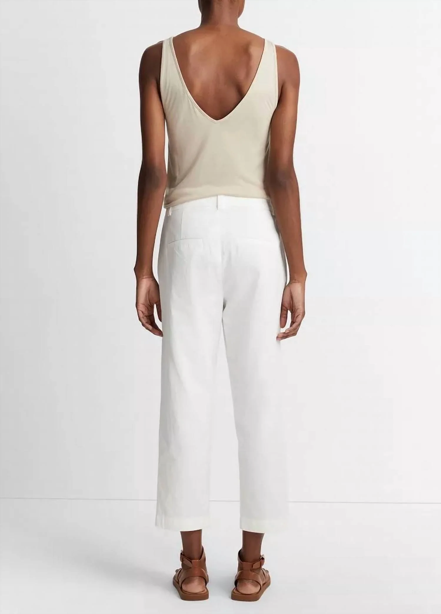 Low Rise Washed Cotton Crop Pant In Off White