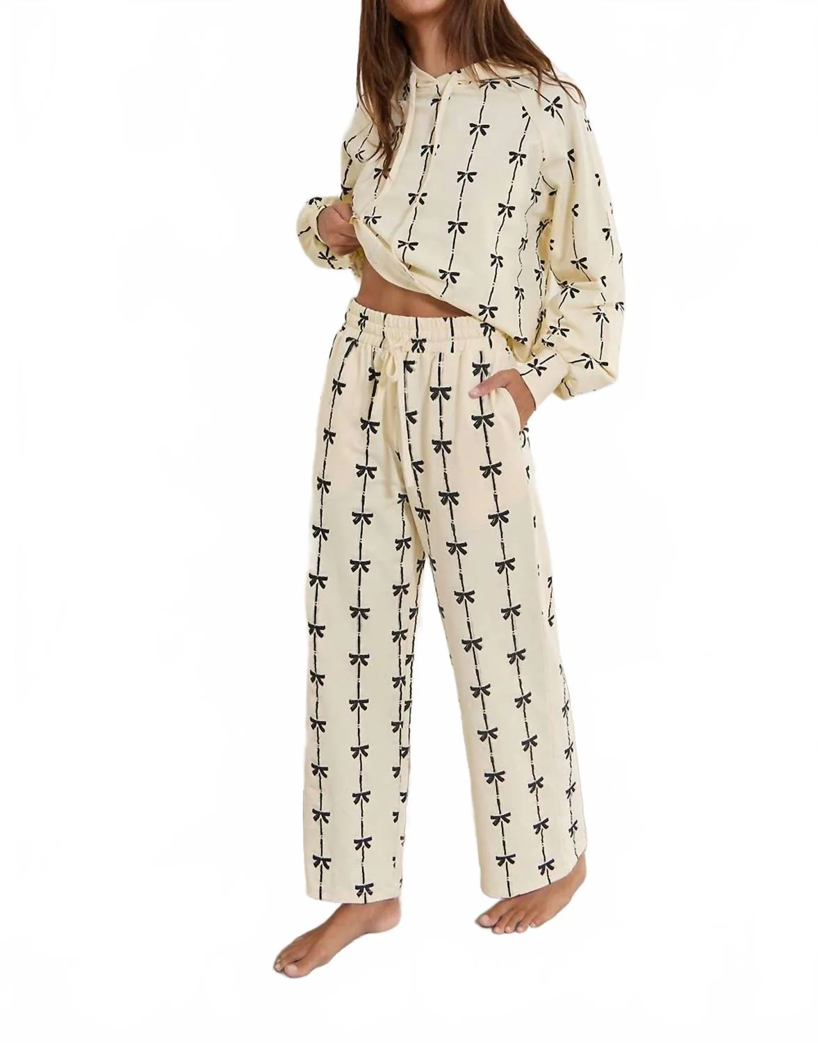 Bow Print Terry Jogger In Cream