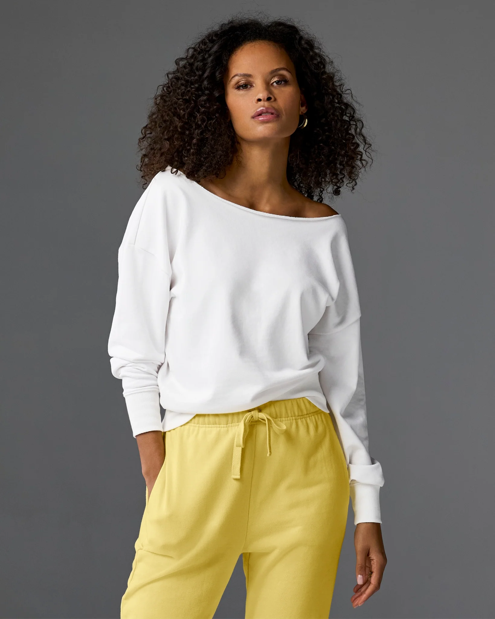 Cotton Comfort Raw Edge Slouchy Sweatshirt White