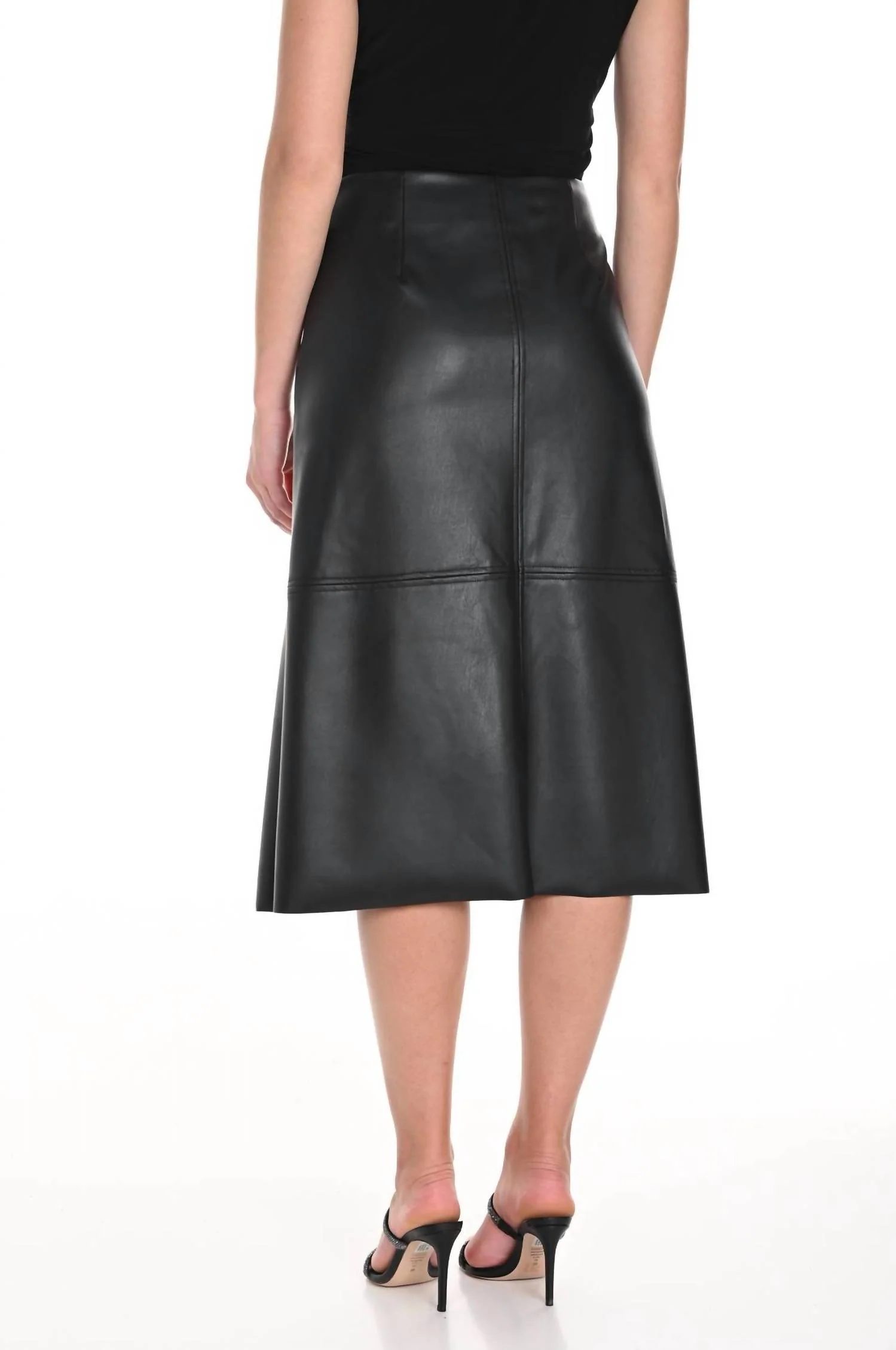 Vegan Leather Midi Skirt In Black