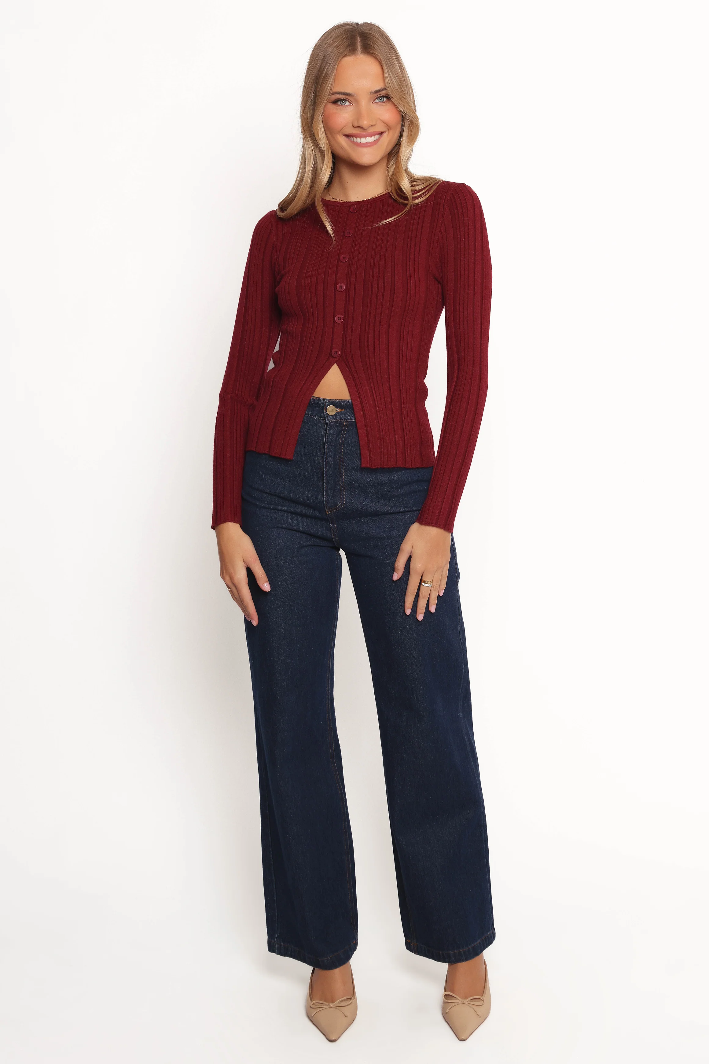 Hatte Cardigan Top - Dark Cherry