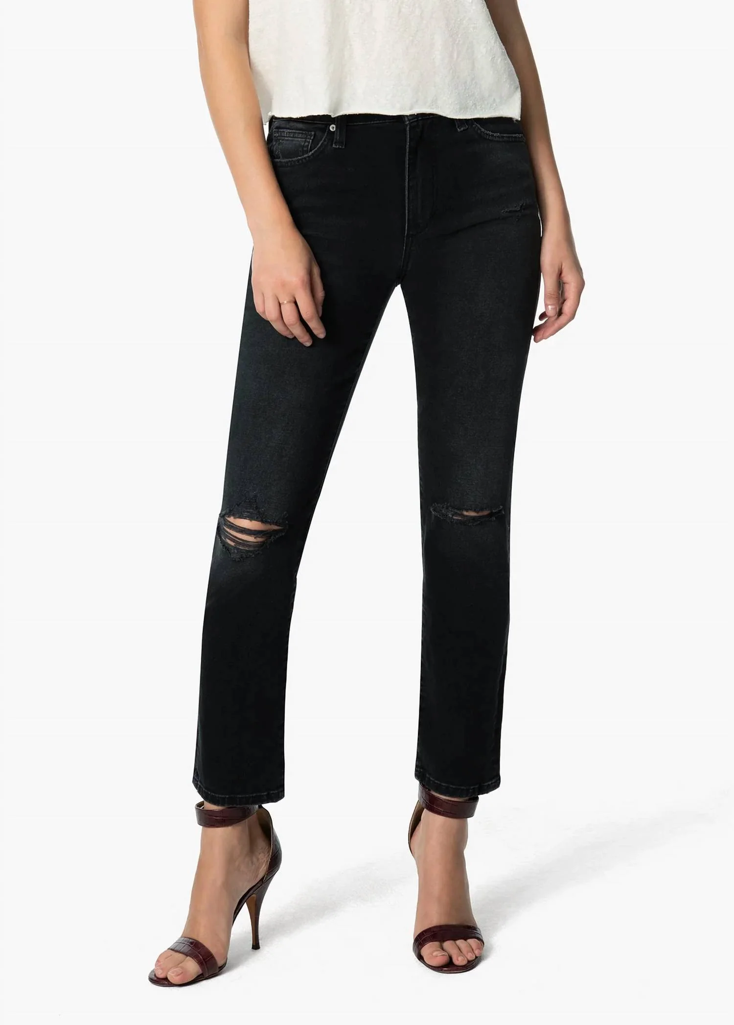 The Milla High Rise Straight Leg Jeans In Faded Black