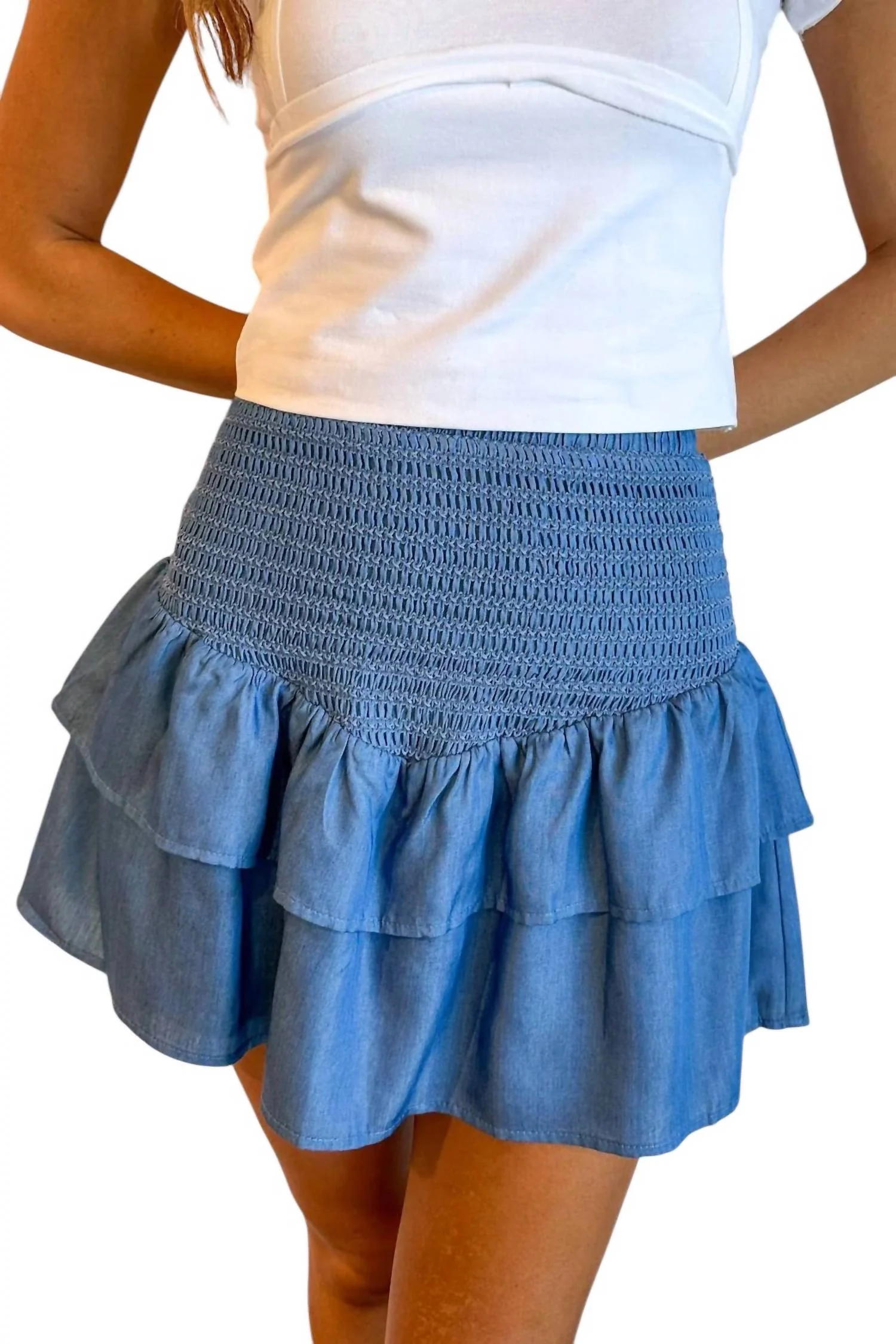 Smocked Denim Skirt