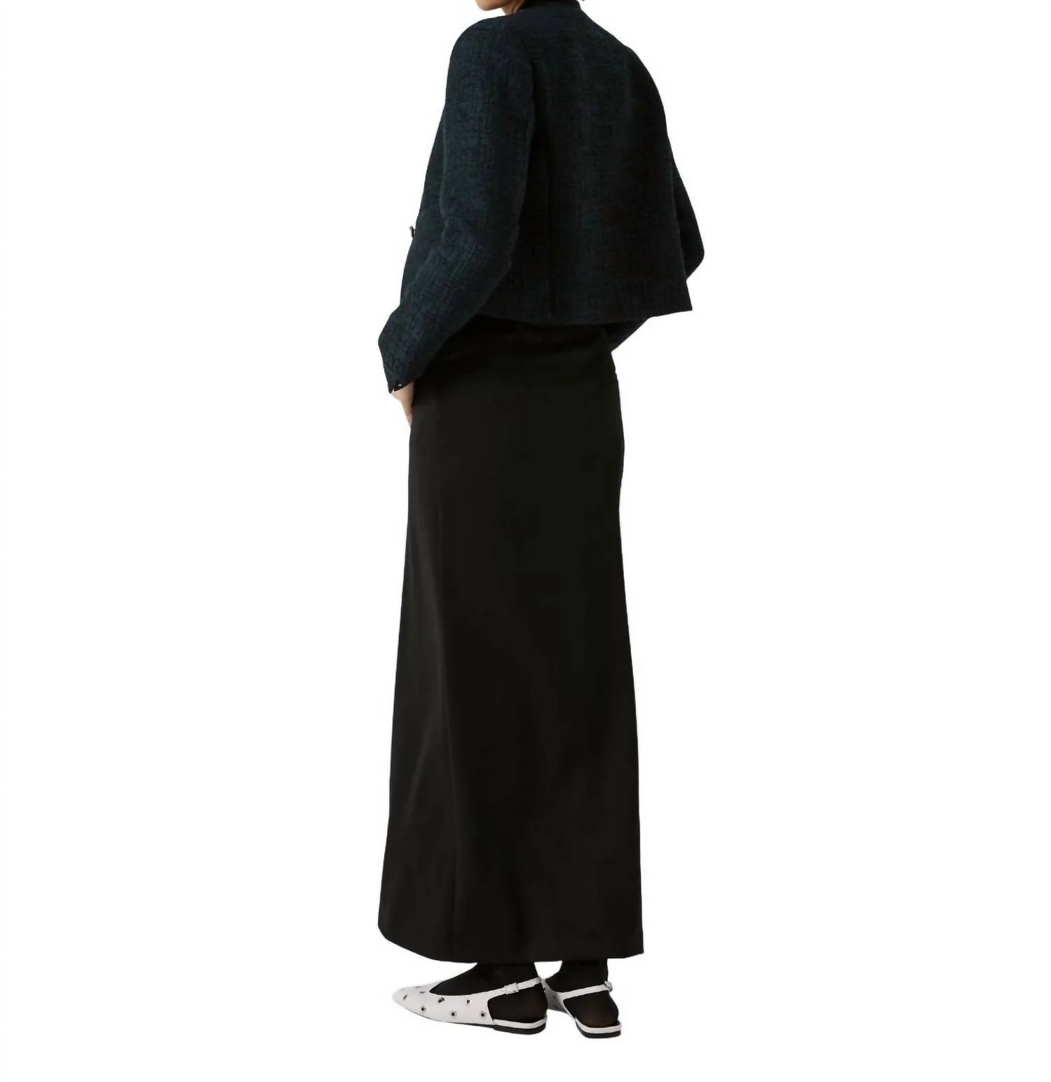 Long Pencil Wool Twill Skirt In Black