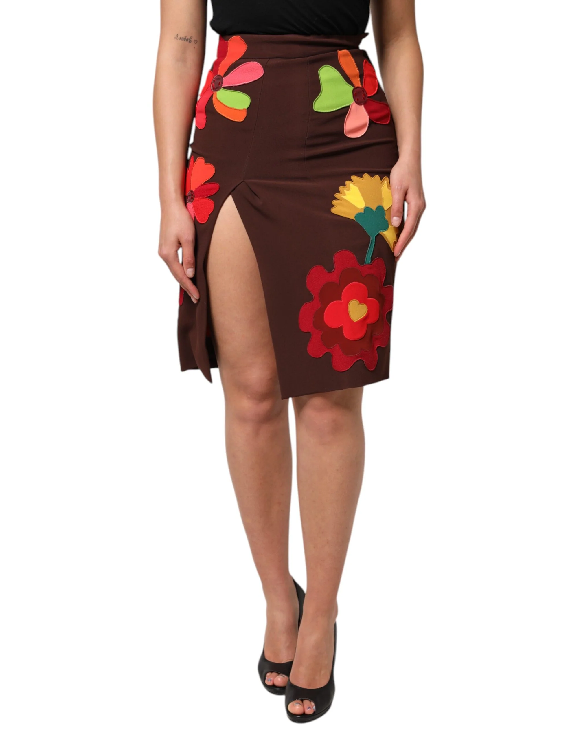 Dolce & Gabbana Floral High Waist Side Slit Women's Skirt