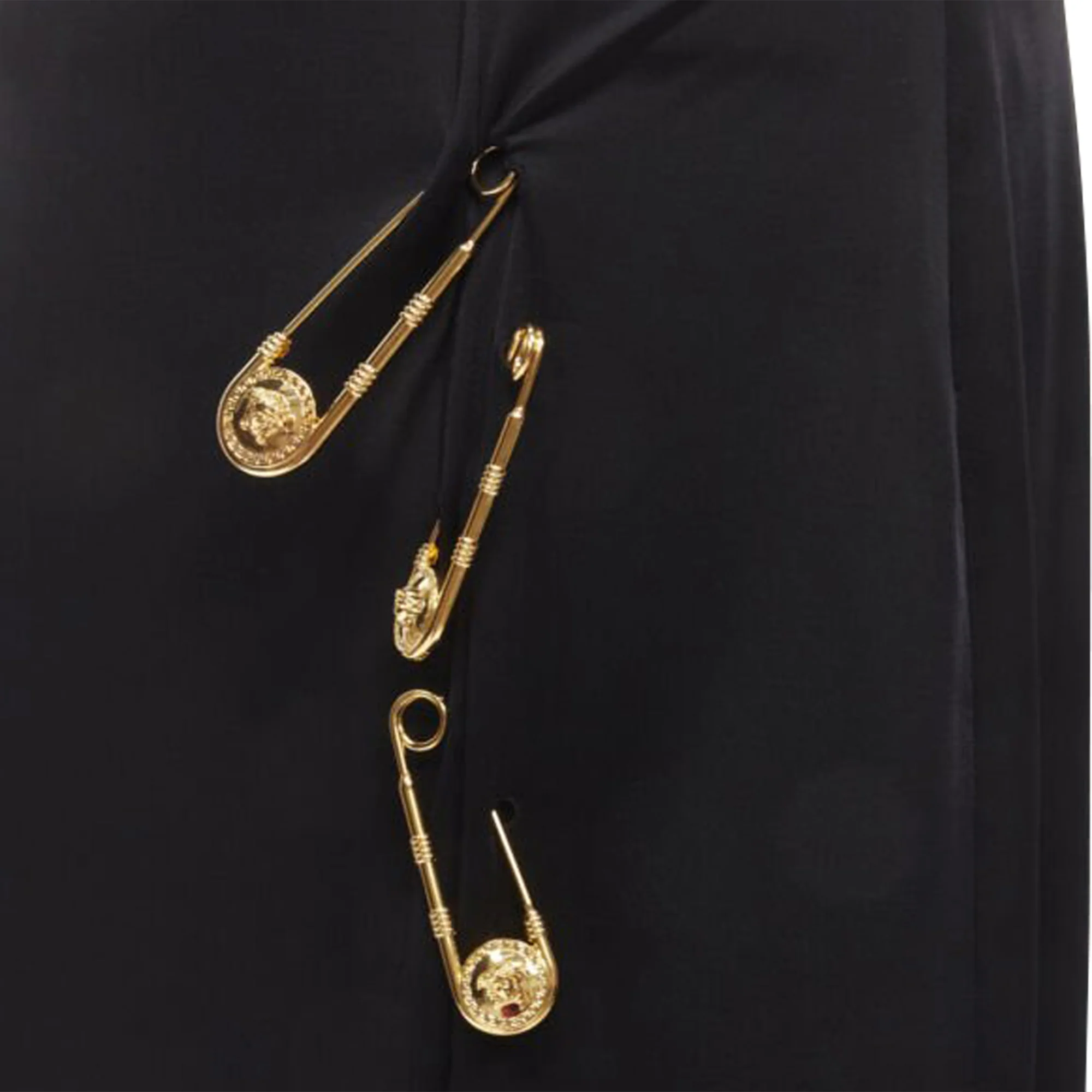 Versace Medusa safety pin viscose high slit skirt