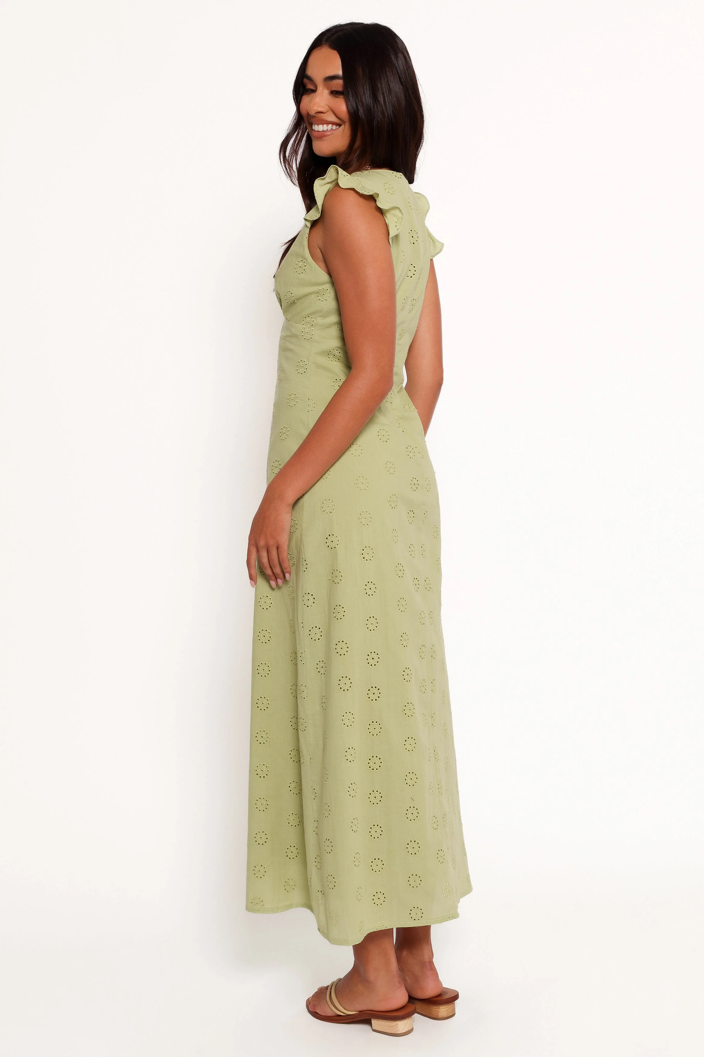 Ensley Flutter Sleeve Maxi Dress - Olive Green