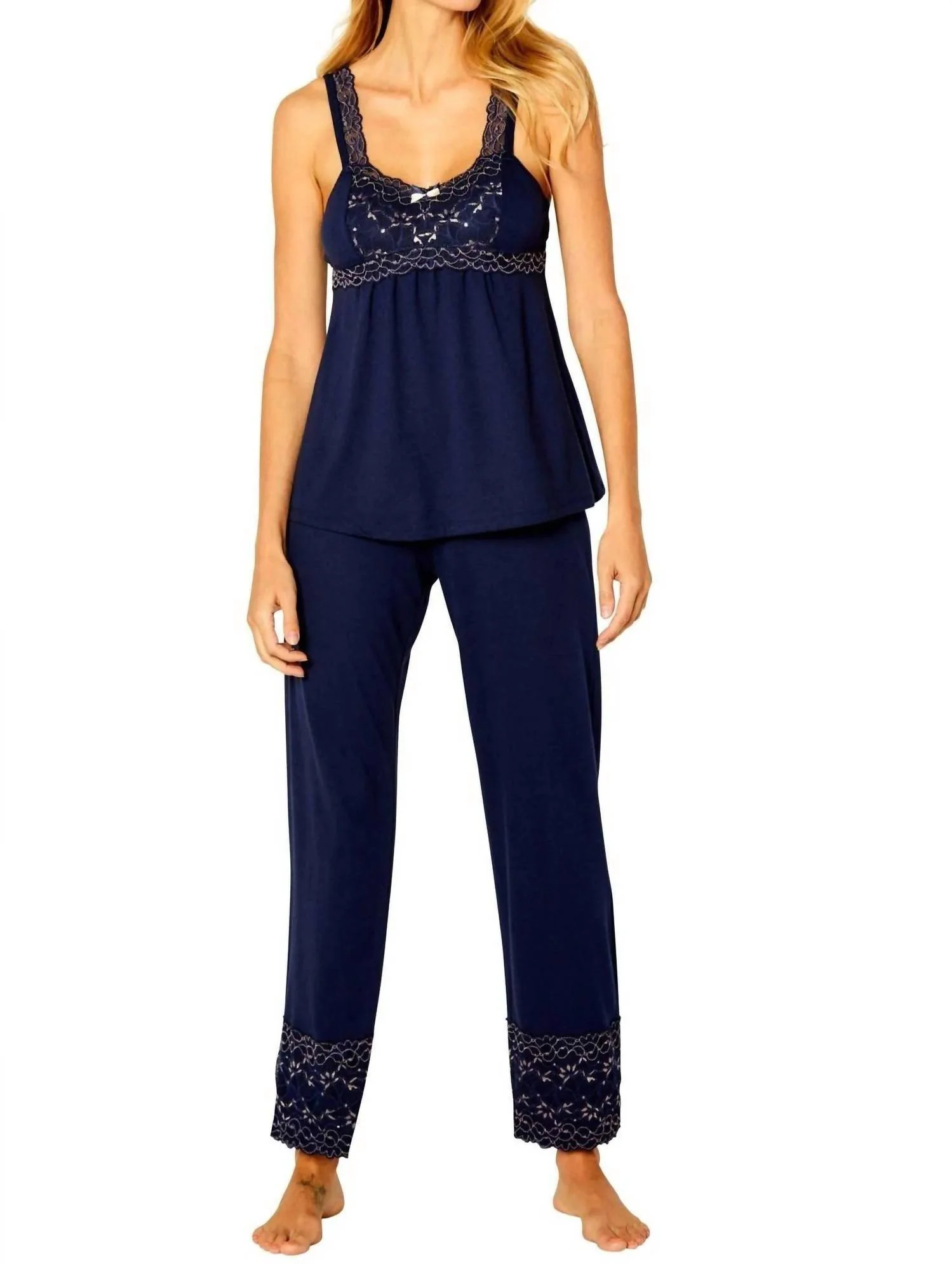 Coco Tank Camisole Full Length Pant Pajama Set In Deep Sea