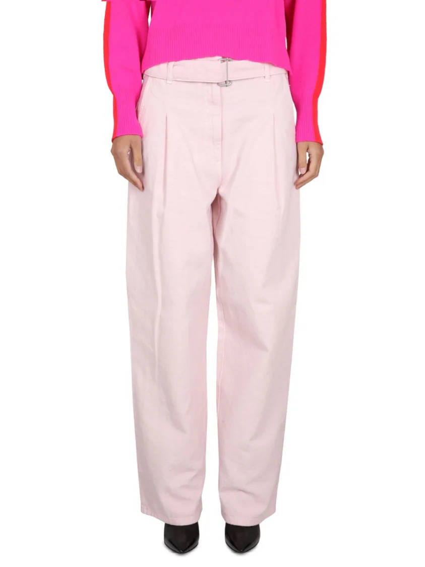 Relaxed High-Waisted Denim Pants With Pleats