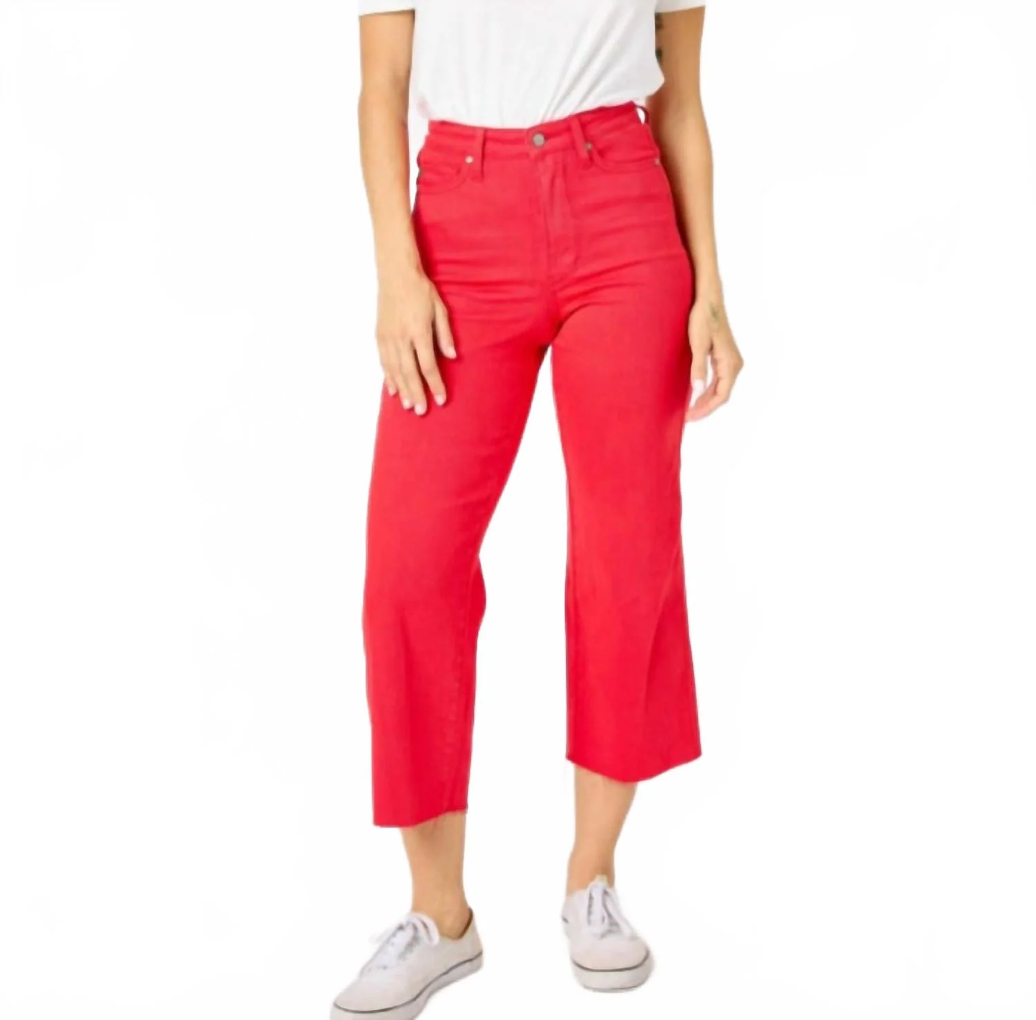 Tummy Control Cropped Wide Leg Jean In Red