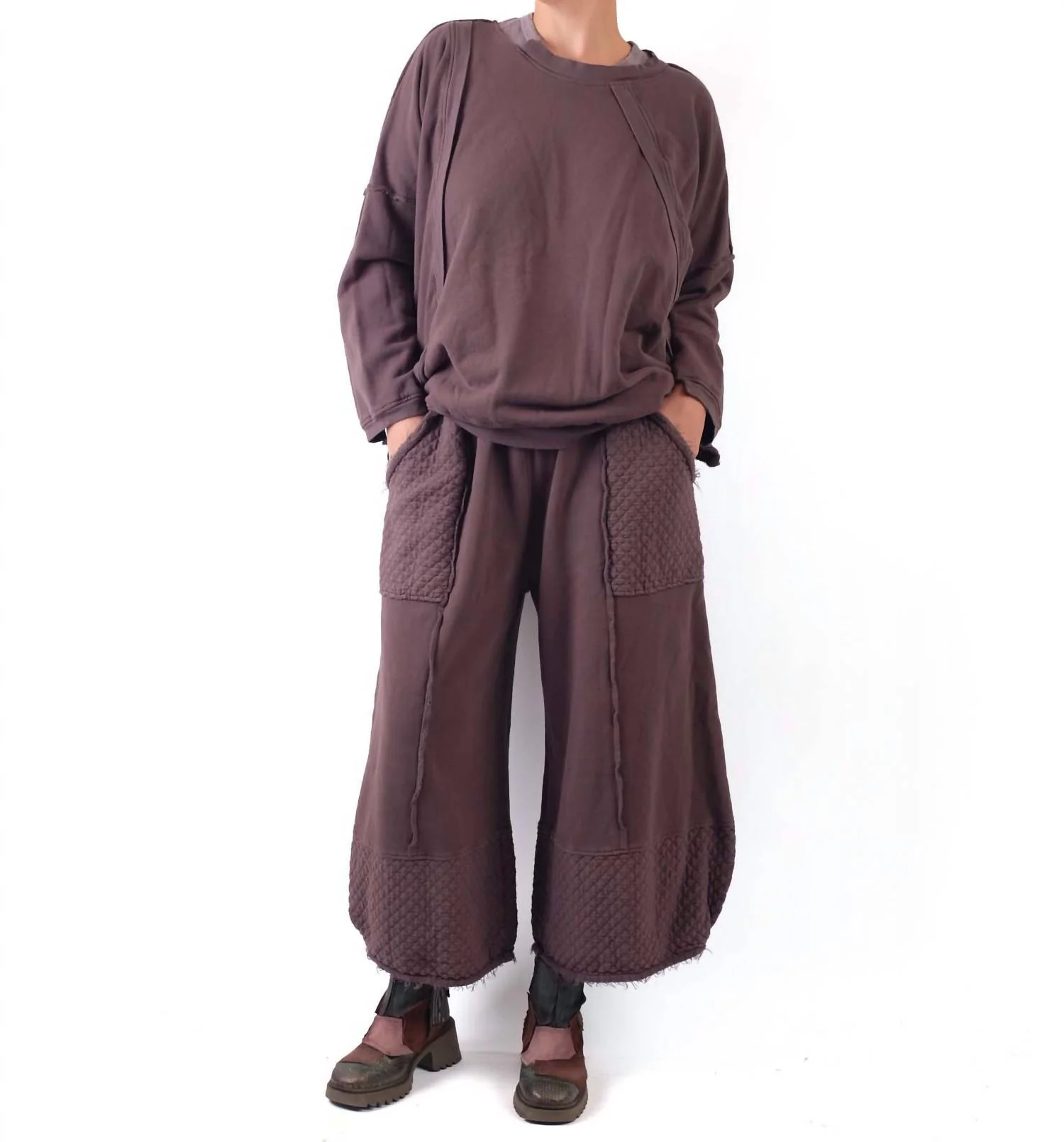 Mixed Baggy Pants In Mushroom