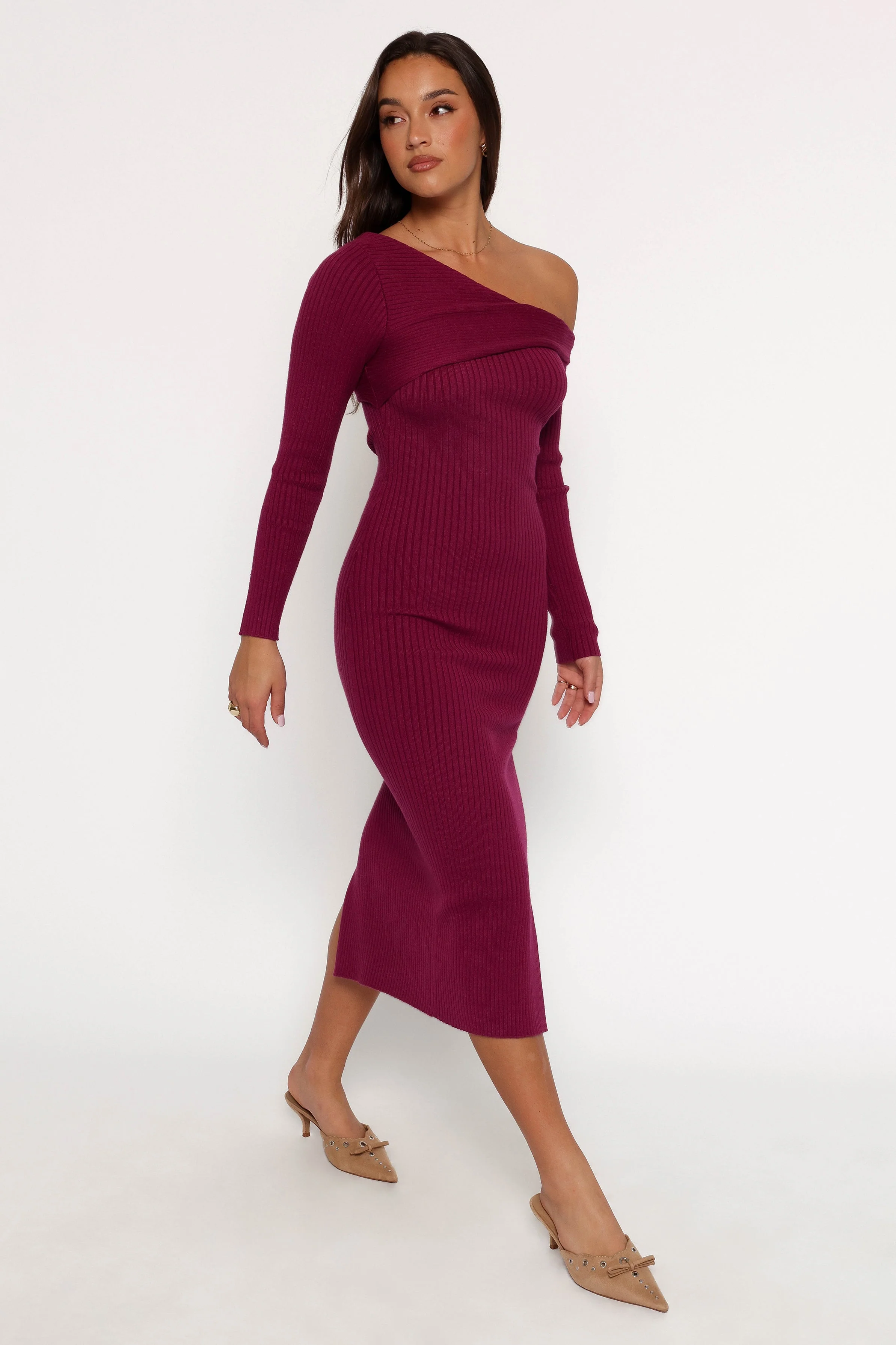 Cammie Long Sleeve Midi Dress - Fuchsia