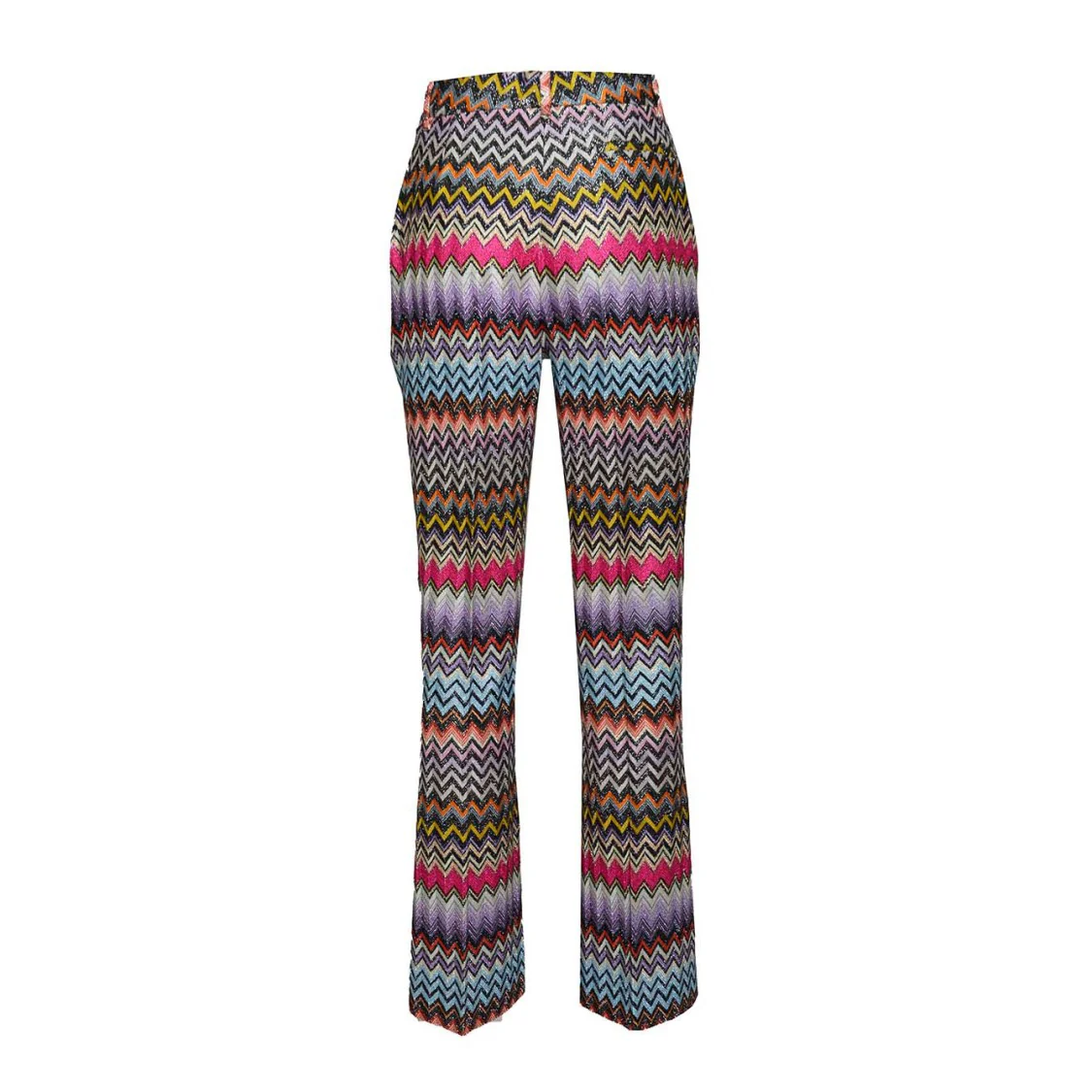 Multicolored Chevron Print Lamé Thread Viscose Capri Pants