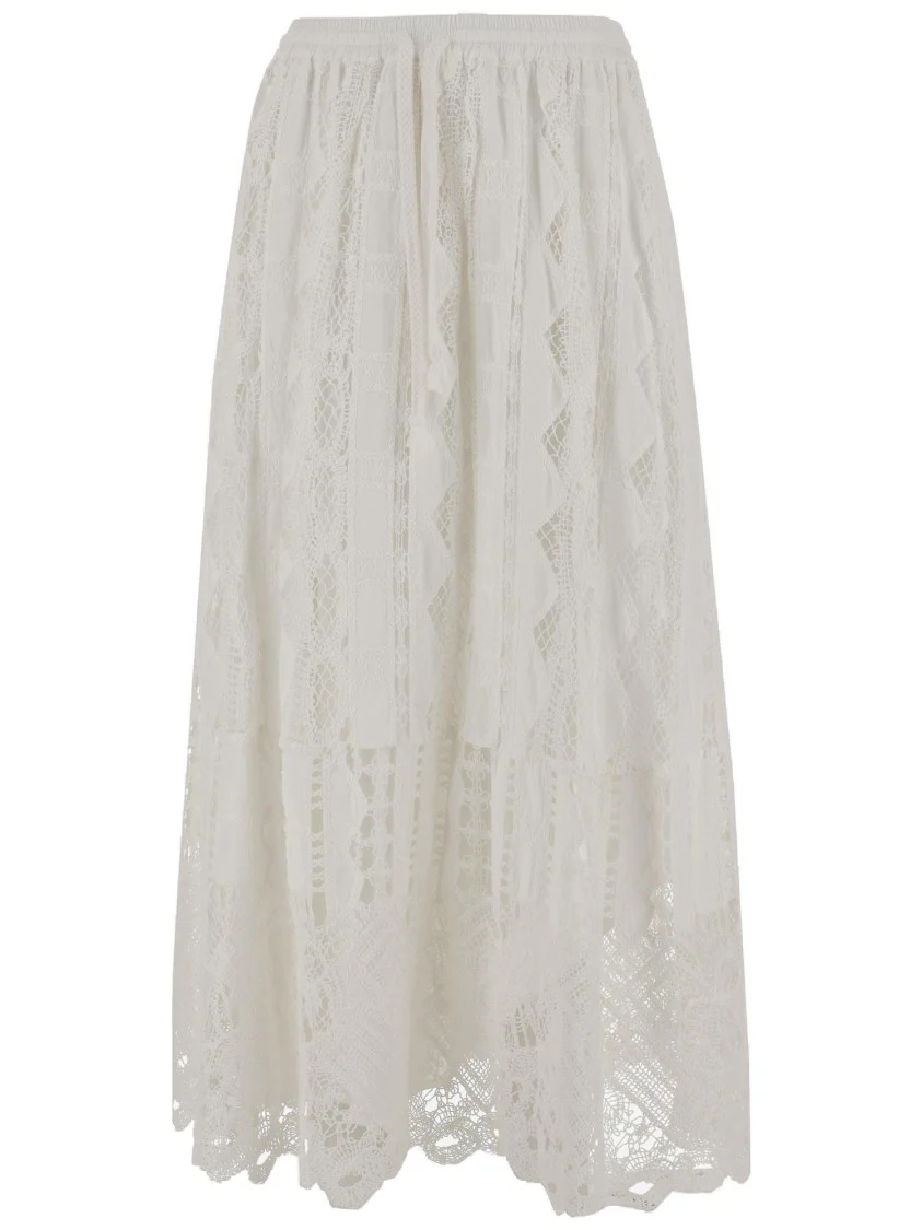 Long Sangallo Skirt With Pleated Design
