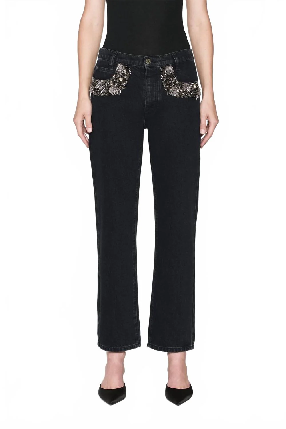 Atelier Beaded Straight Jeans In Portia