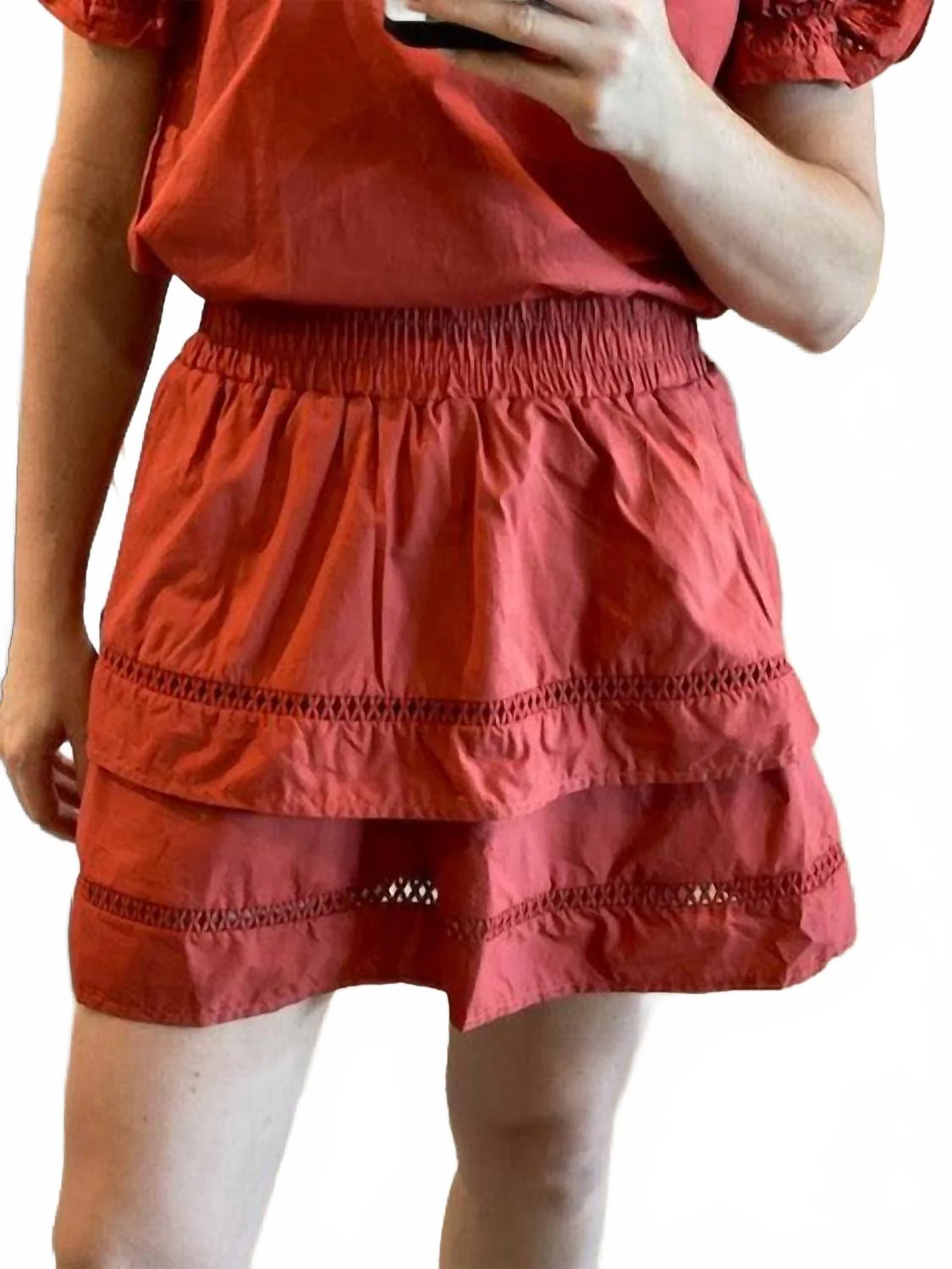 Eyelet Insert Skirt In Brick