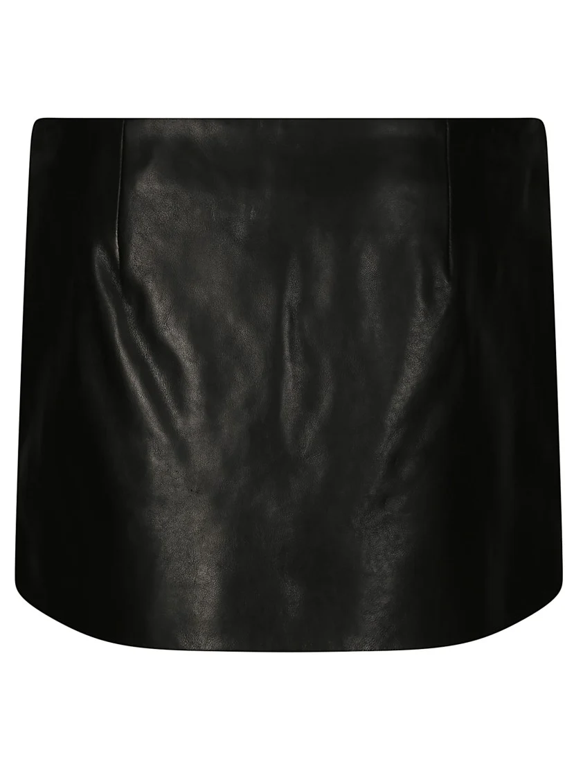 Fitted Leather Skirt With Front Button Closure