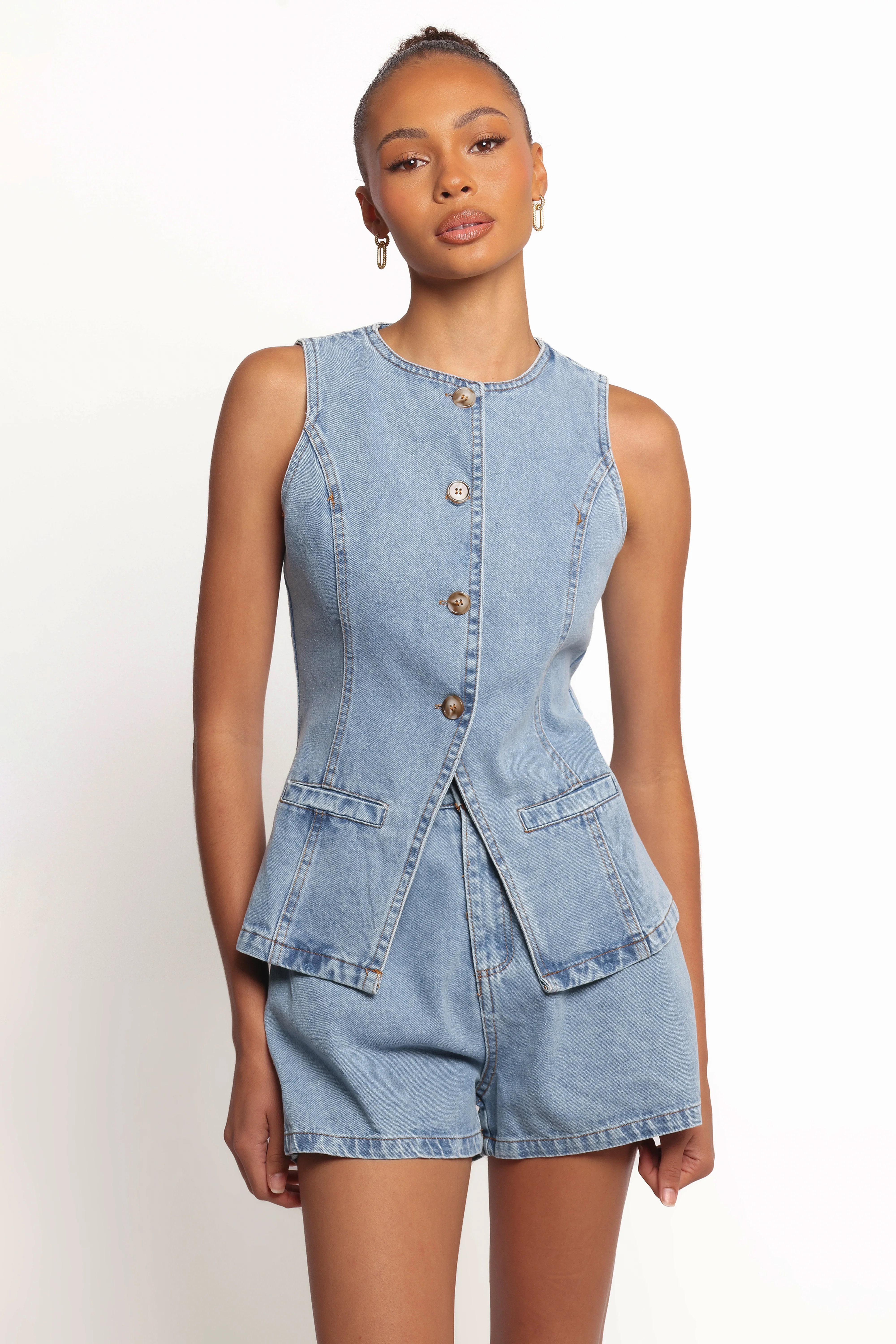 Almana Denim Short Set - Medium Blue