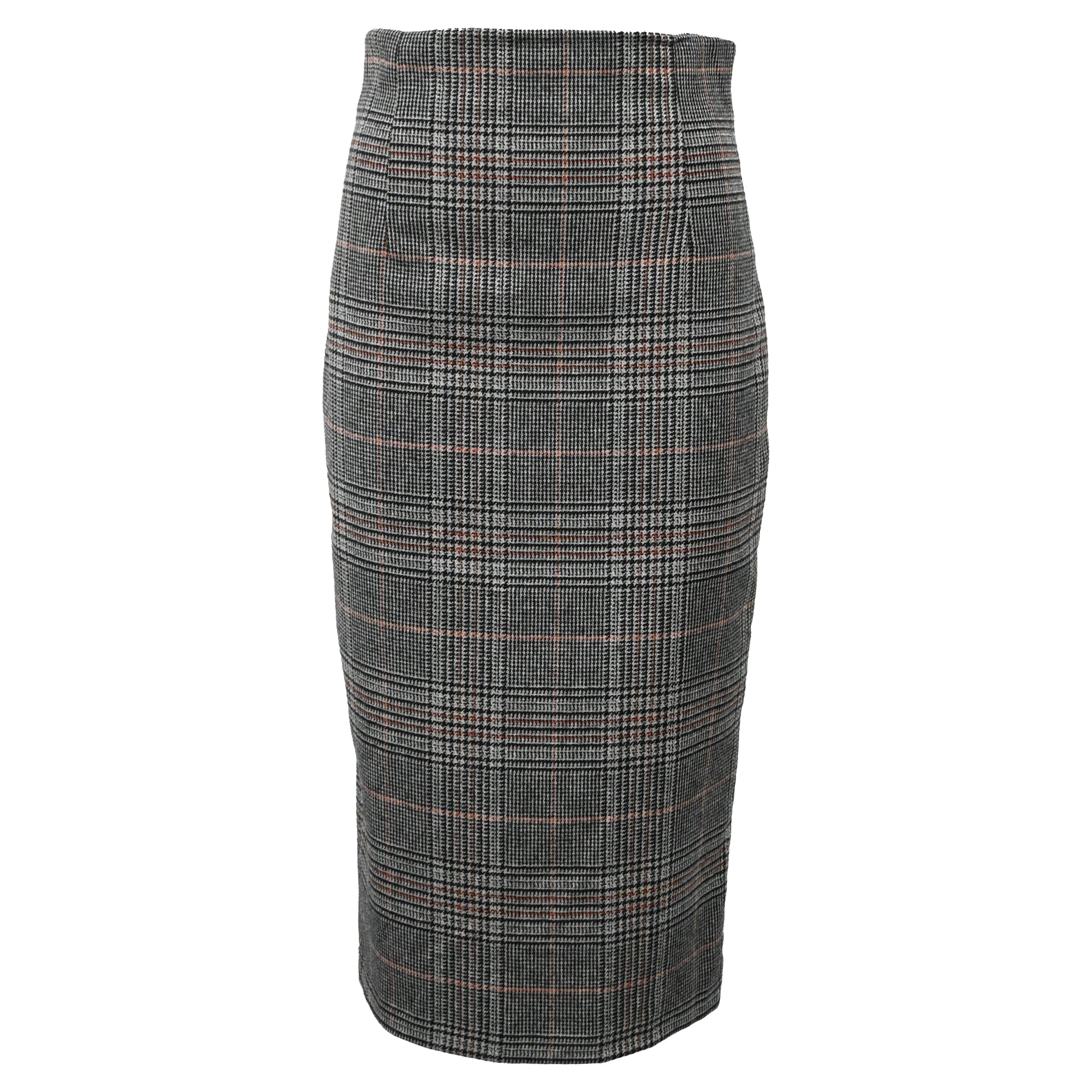 Iris & Ink Plaid Midi Pencil Skirt in Grey Wool