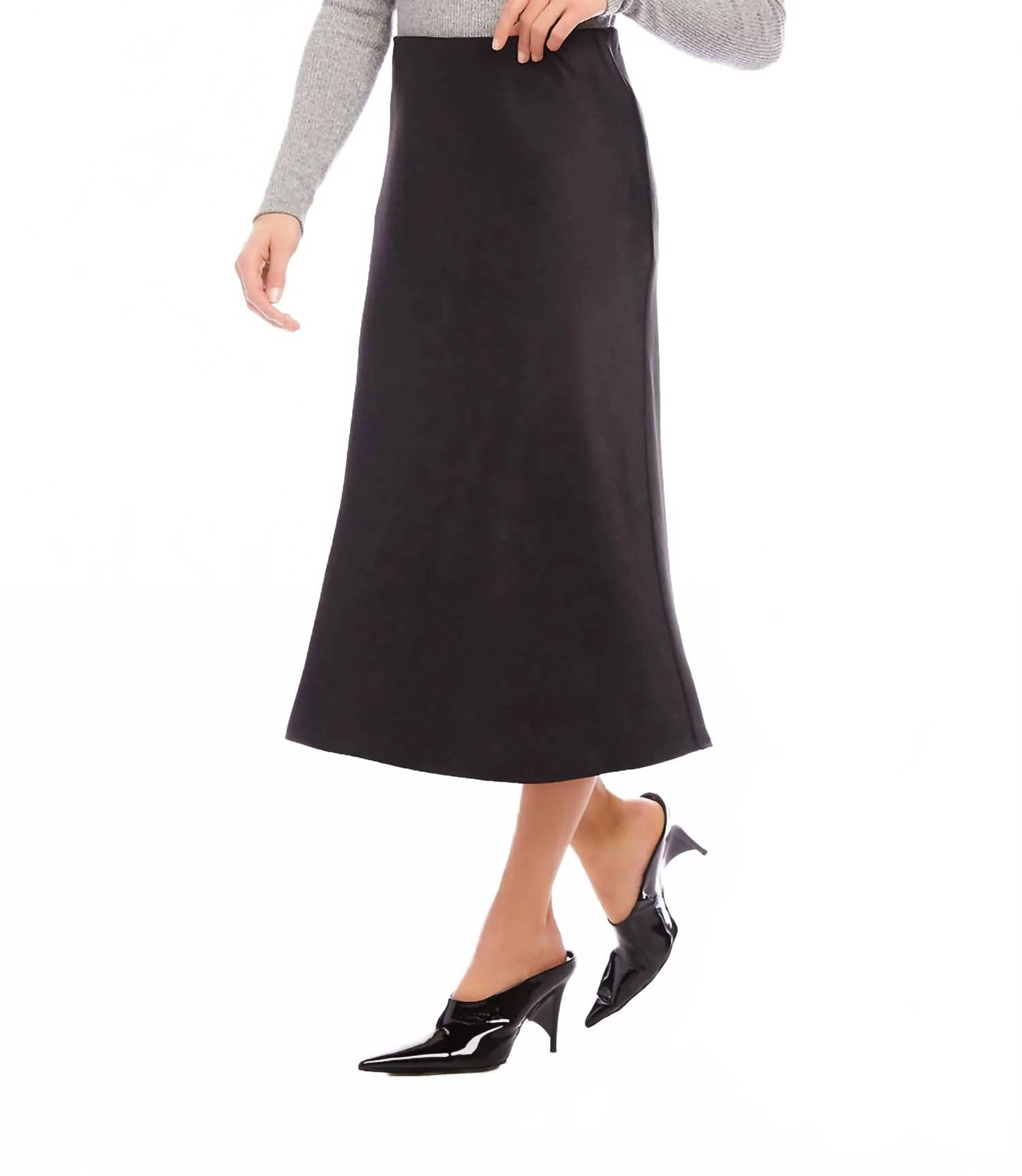 Satin Bias Cut Midi Skirt In Black