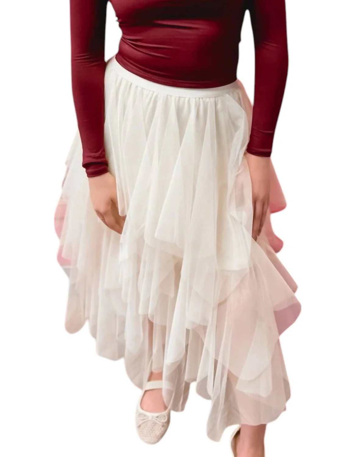 Anna Lined Tiered Mesh Skirt In Beige